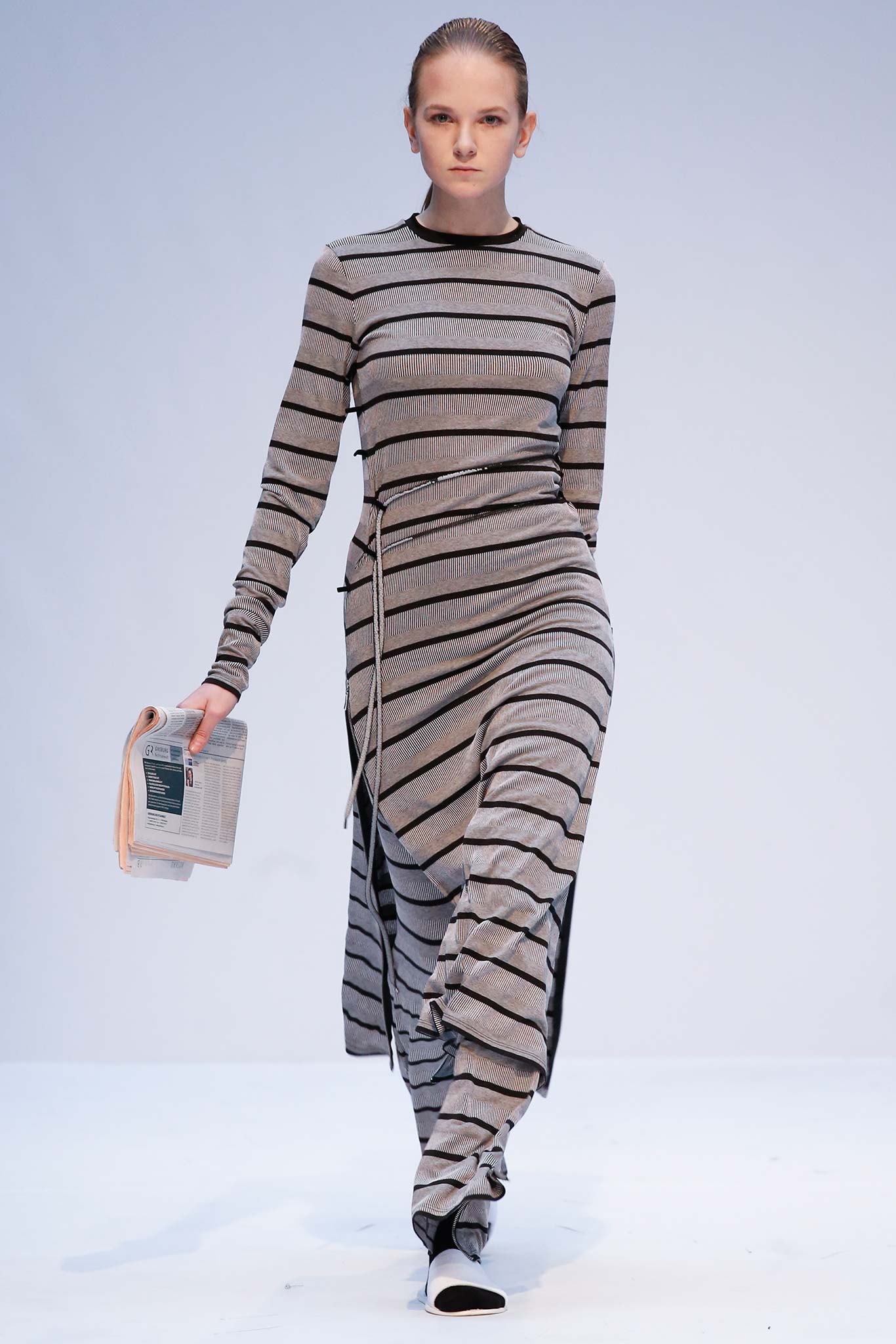 gray striped fitted midi dress