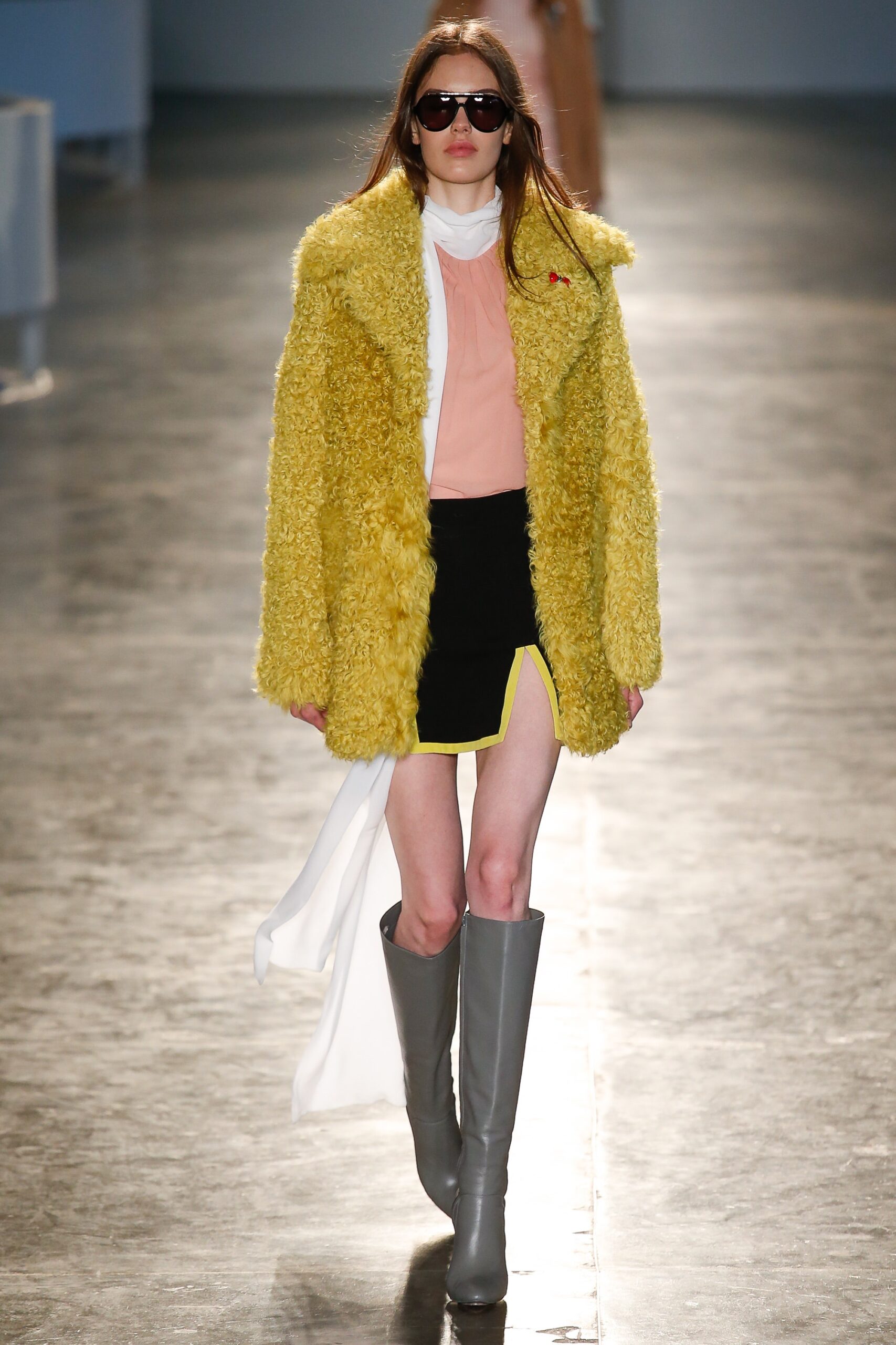 yellow faux-fur oversized coat