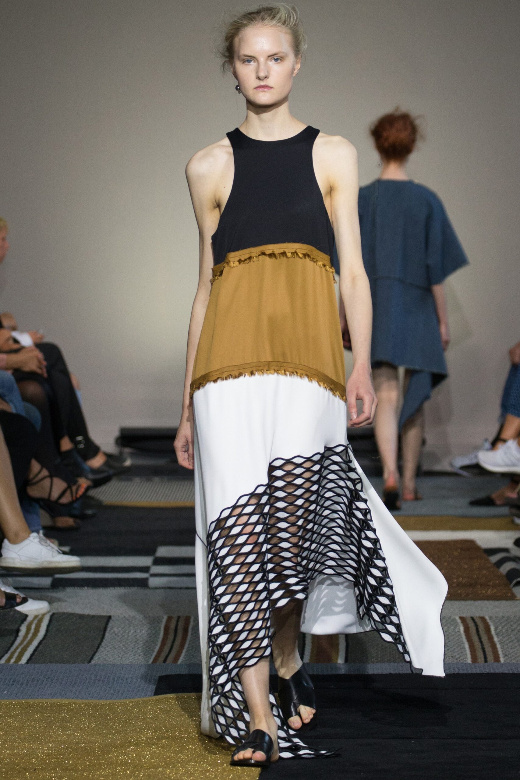 black brown white layered dress