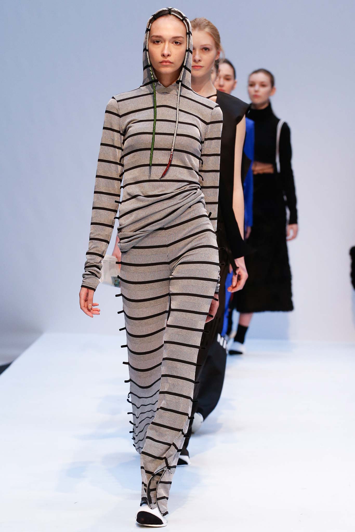 gray striped hooded dress