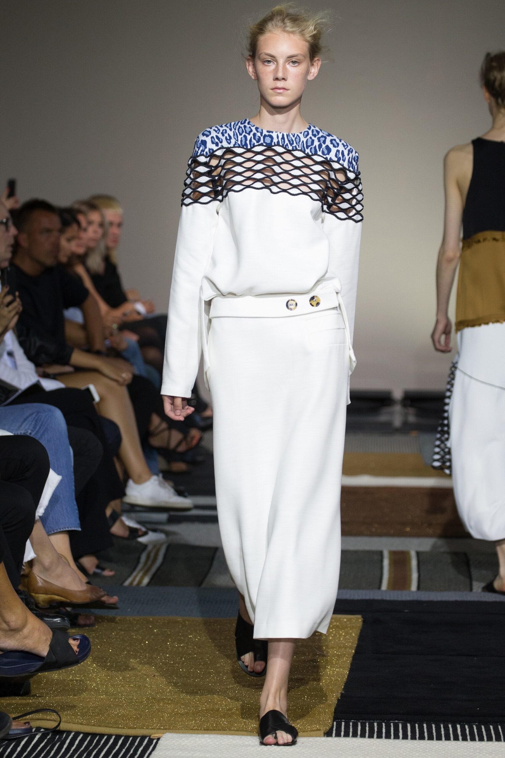 white cotton fitted high-waisted straight-leg buttoned midi skirt