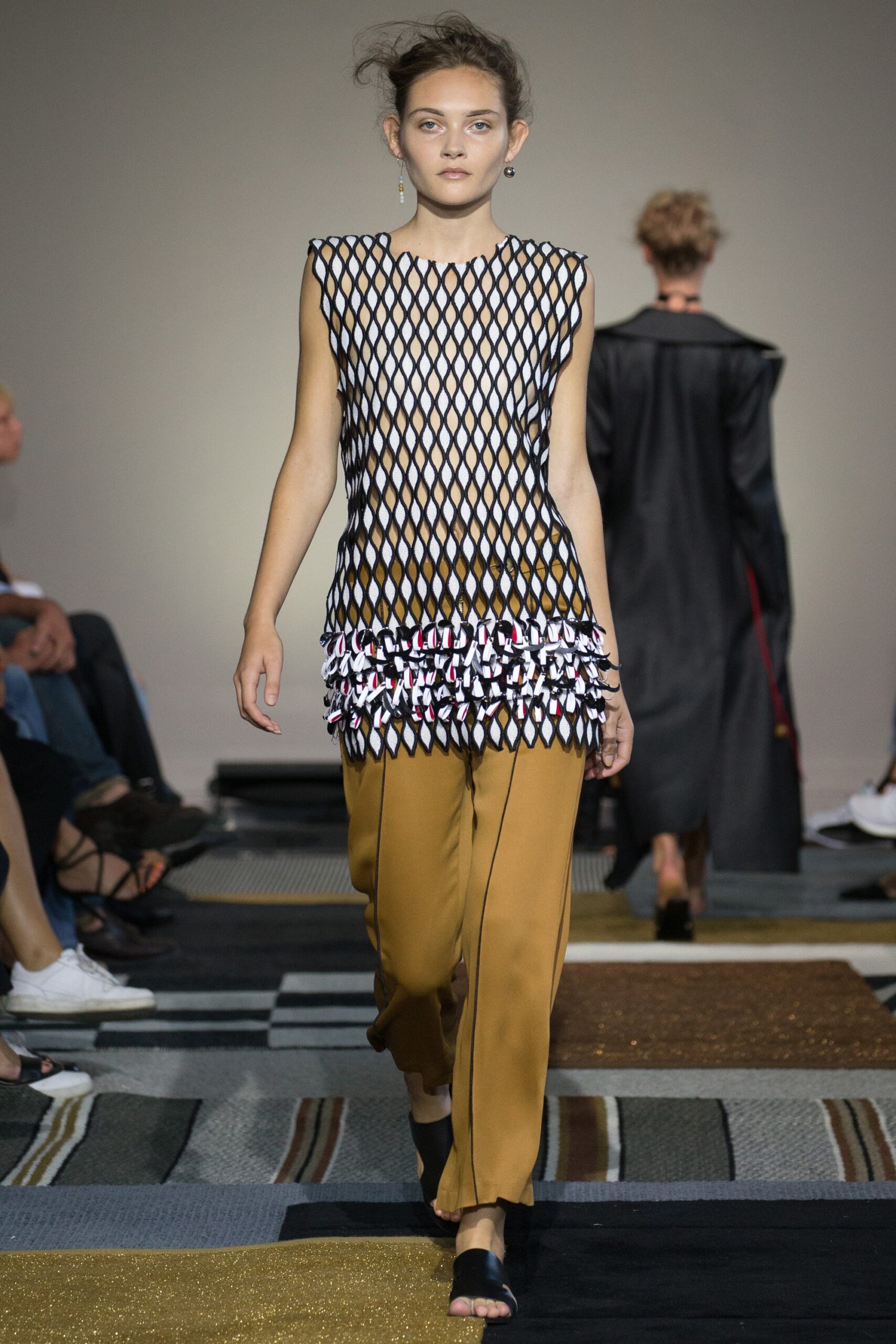 fitted mesh top with relaxed pants