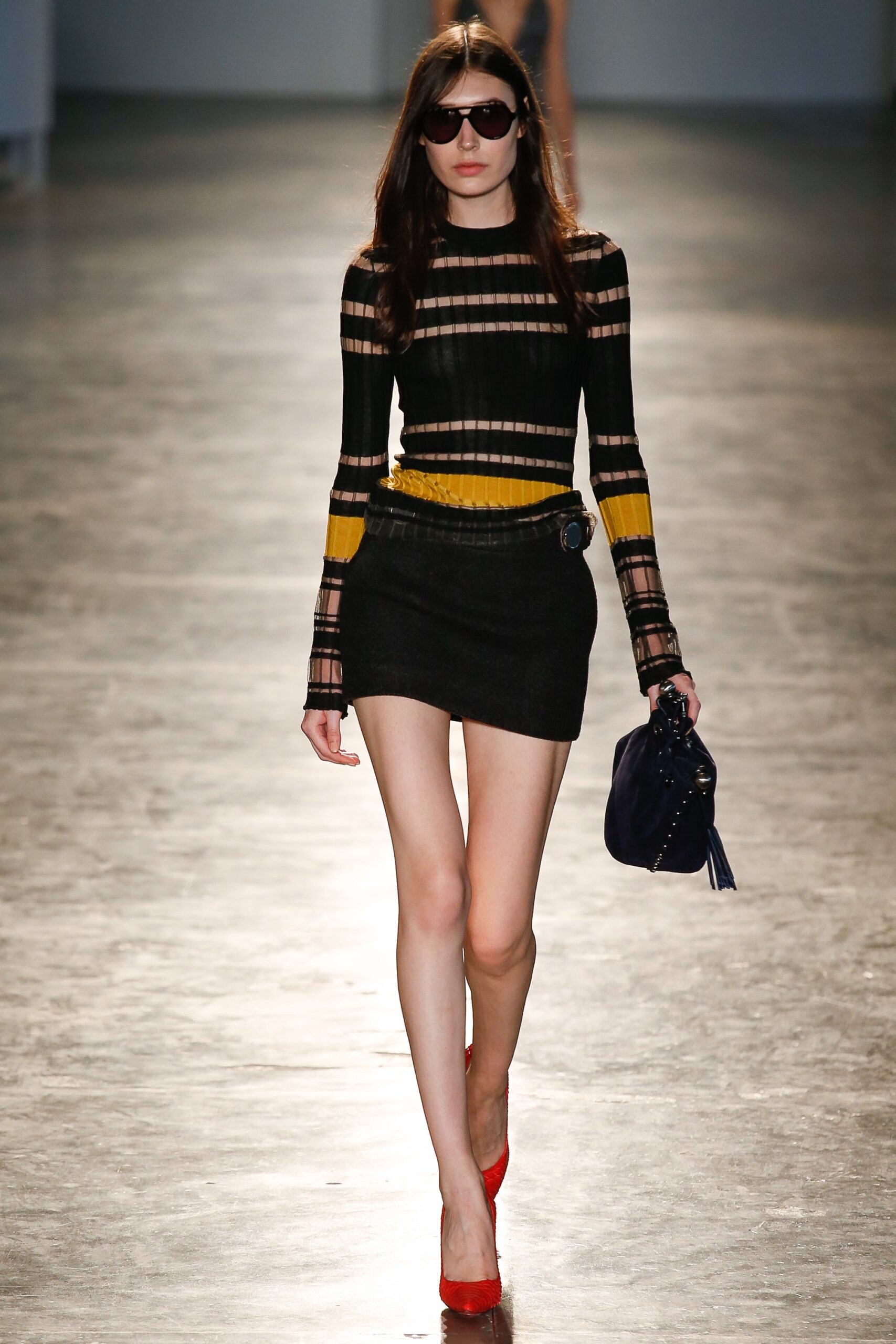 fitted striped top and pencil skirt