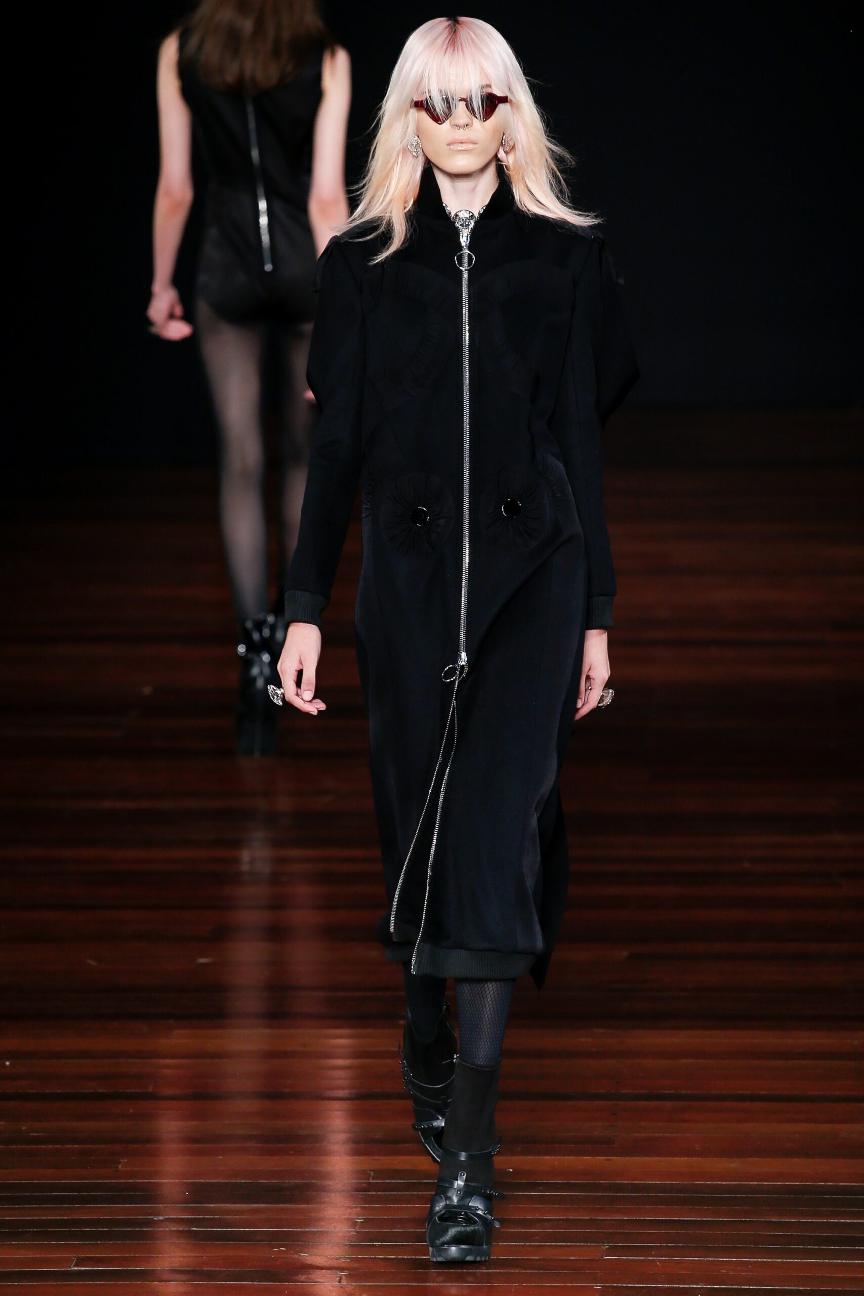 black velvet fitted midi dress with sunglasses