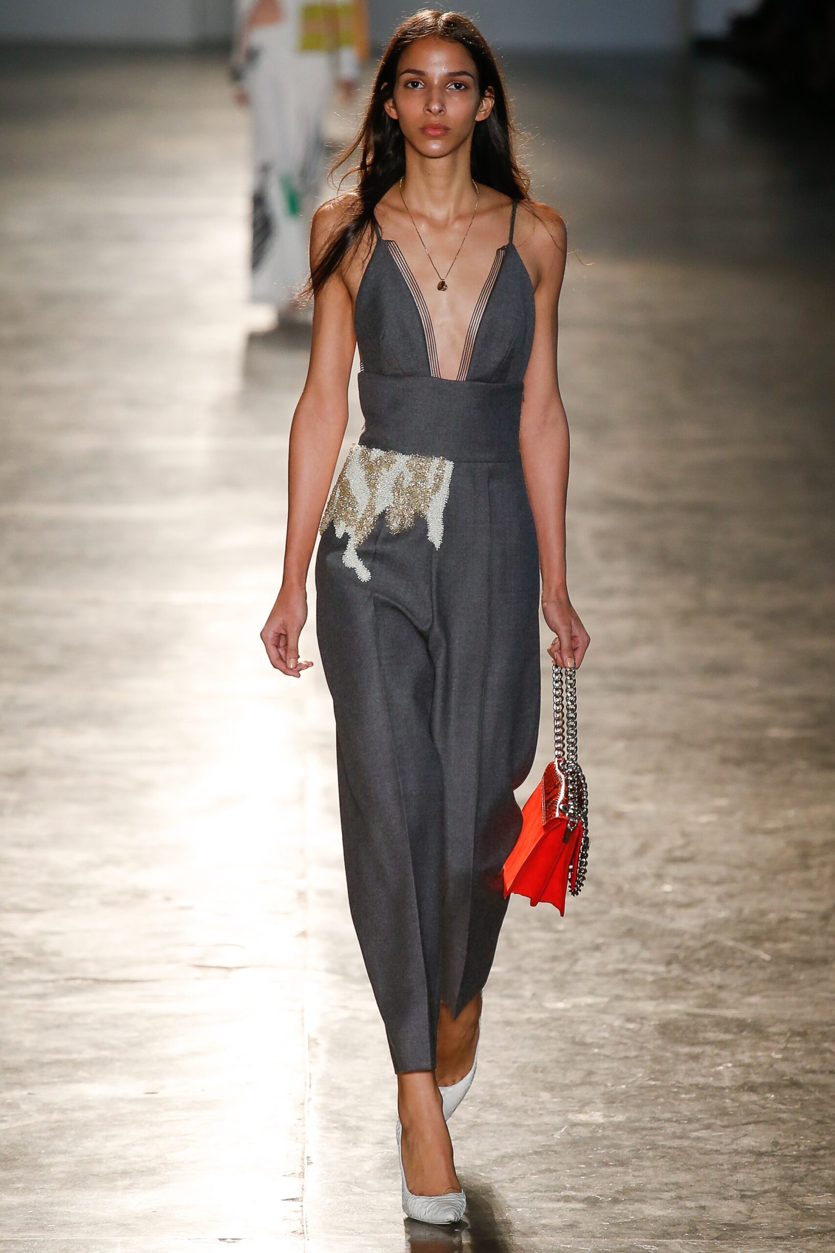 gray fitted sleeveless jumpsuit