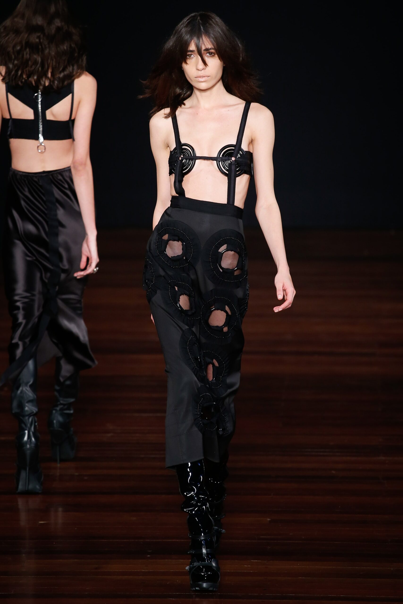 black silk fitted dress and top