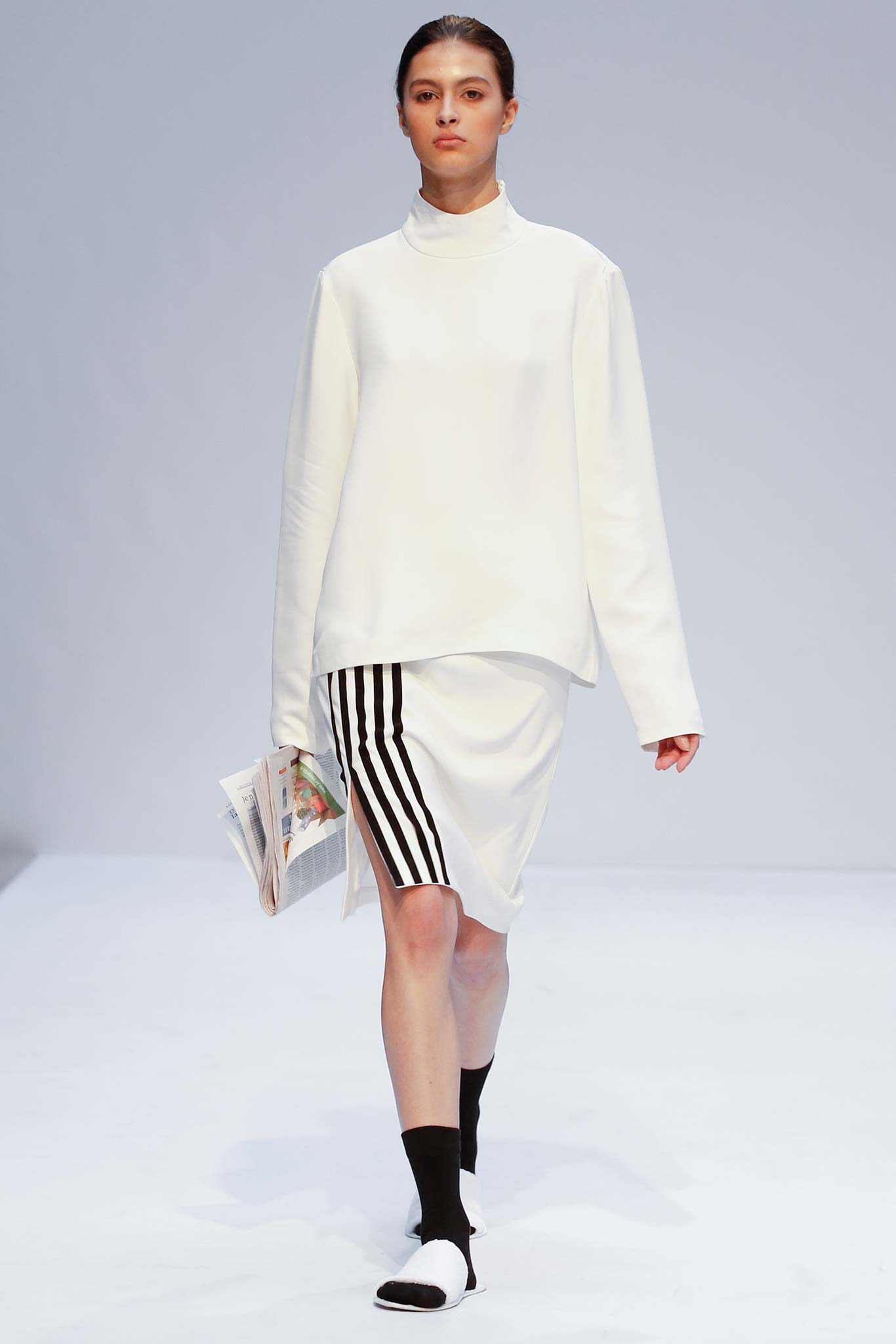 white relaxed top and fitted skirt