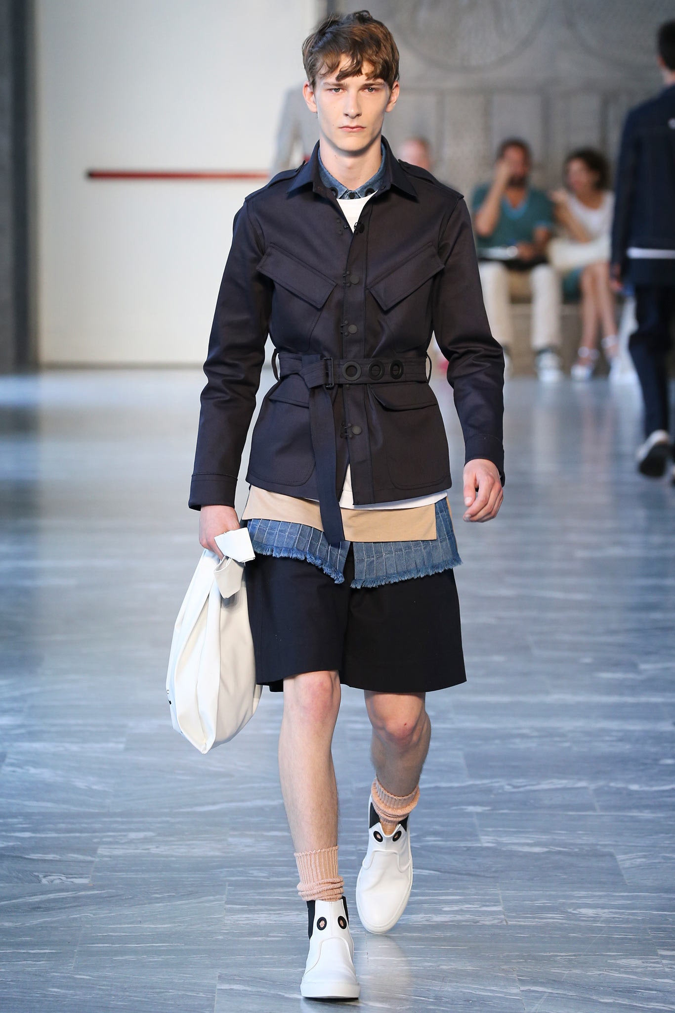 black cotton long-sleeve collared tailored zippered buttoned jacket