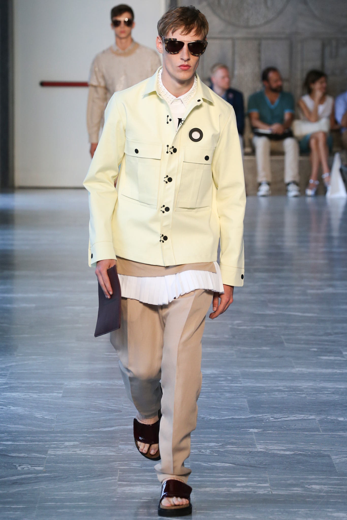 yellow cotton long-sleeve collared relaxed buttoned jacket