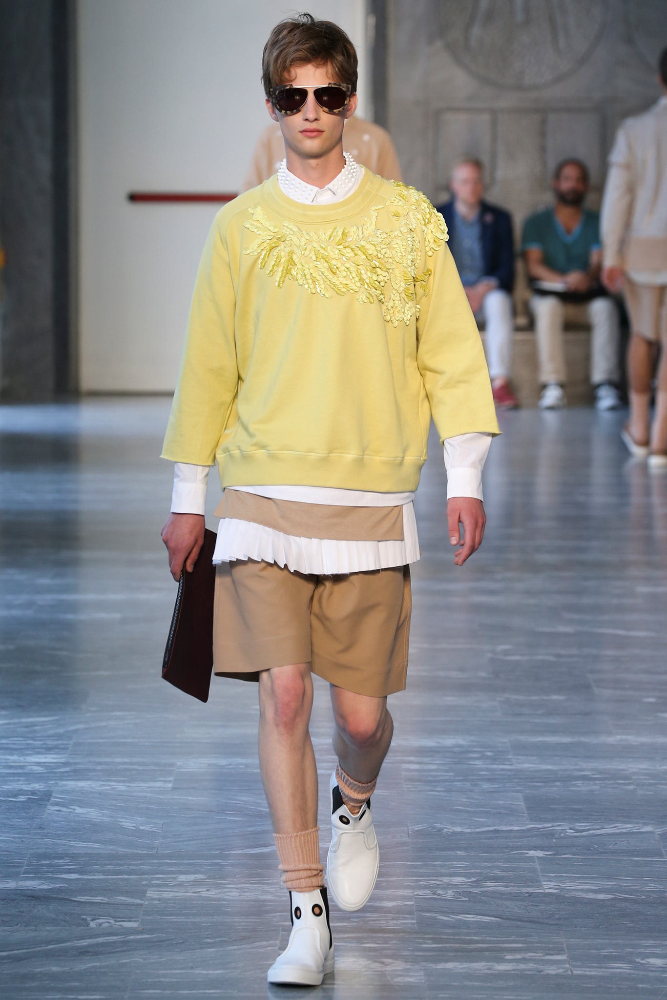 yellow cotton long-sleeve relaxed ruffled sweater