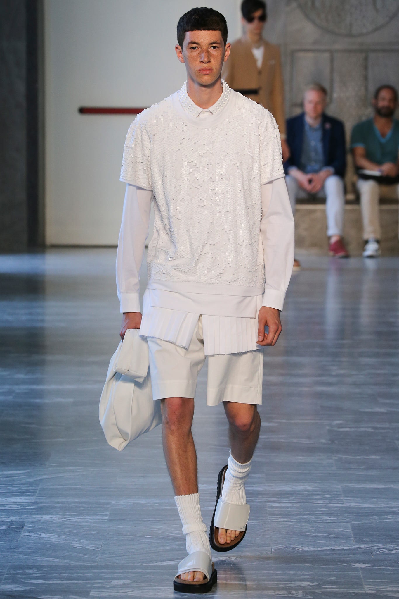 white sequined top with shorts
