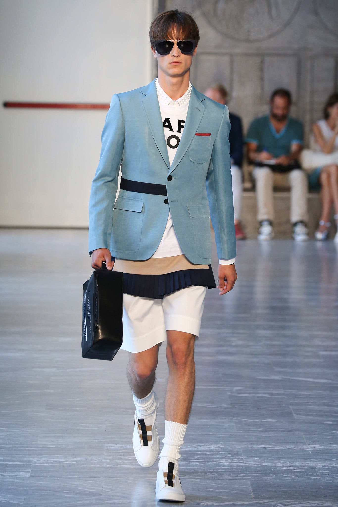 blue tailored blazer with white t-shirt