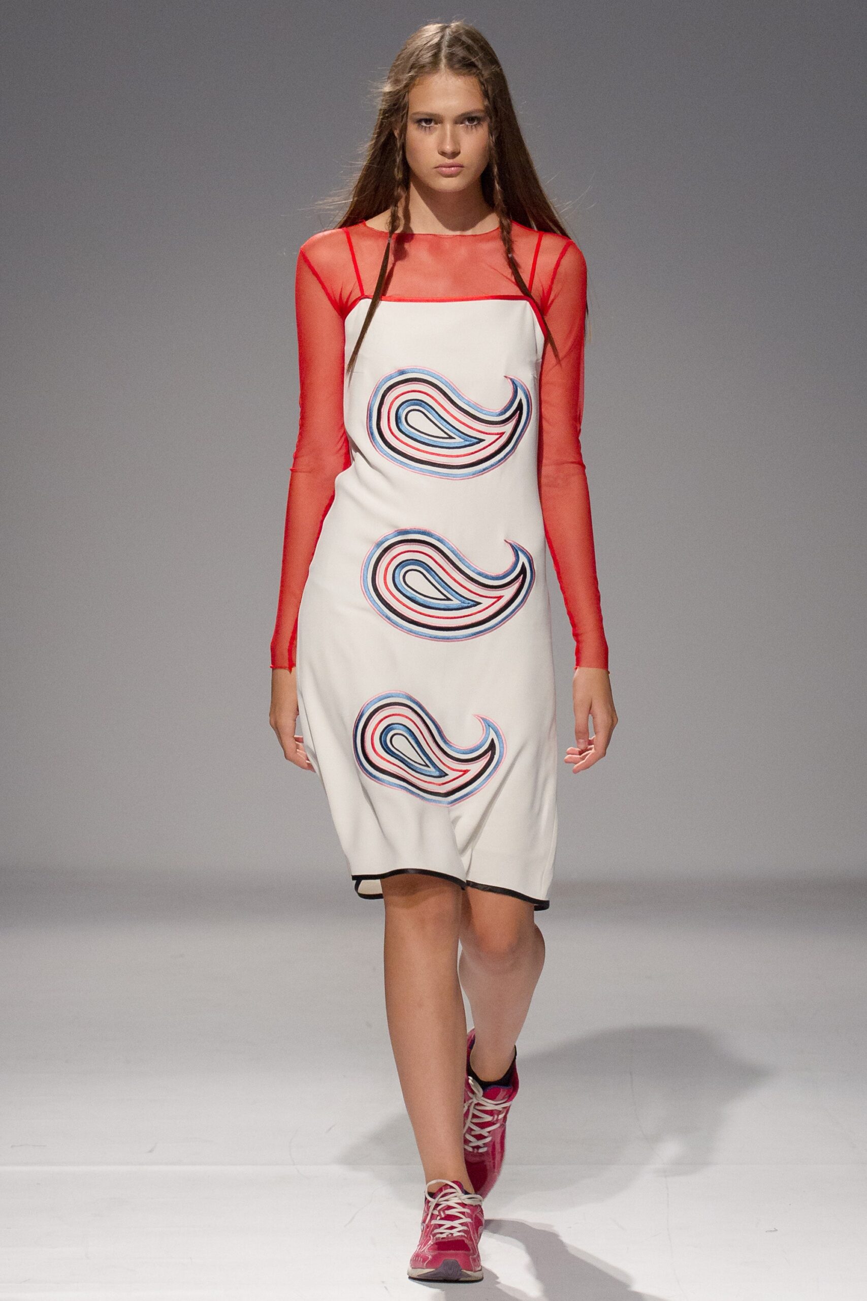 fitted white embroidered midi dress with red top