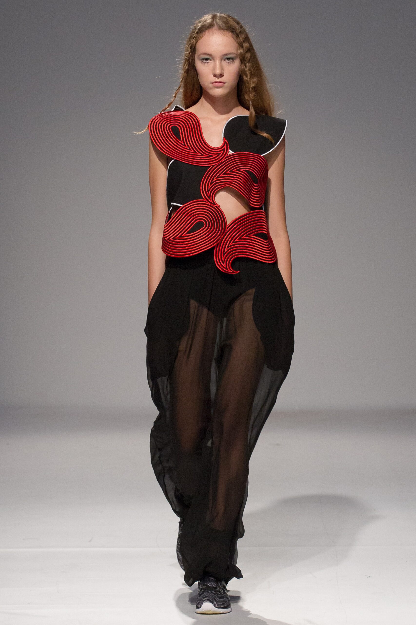 black sheer wide-leg pants and top