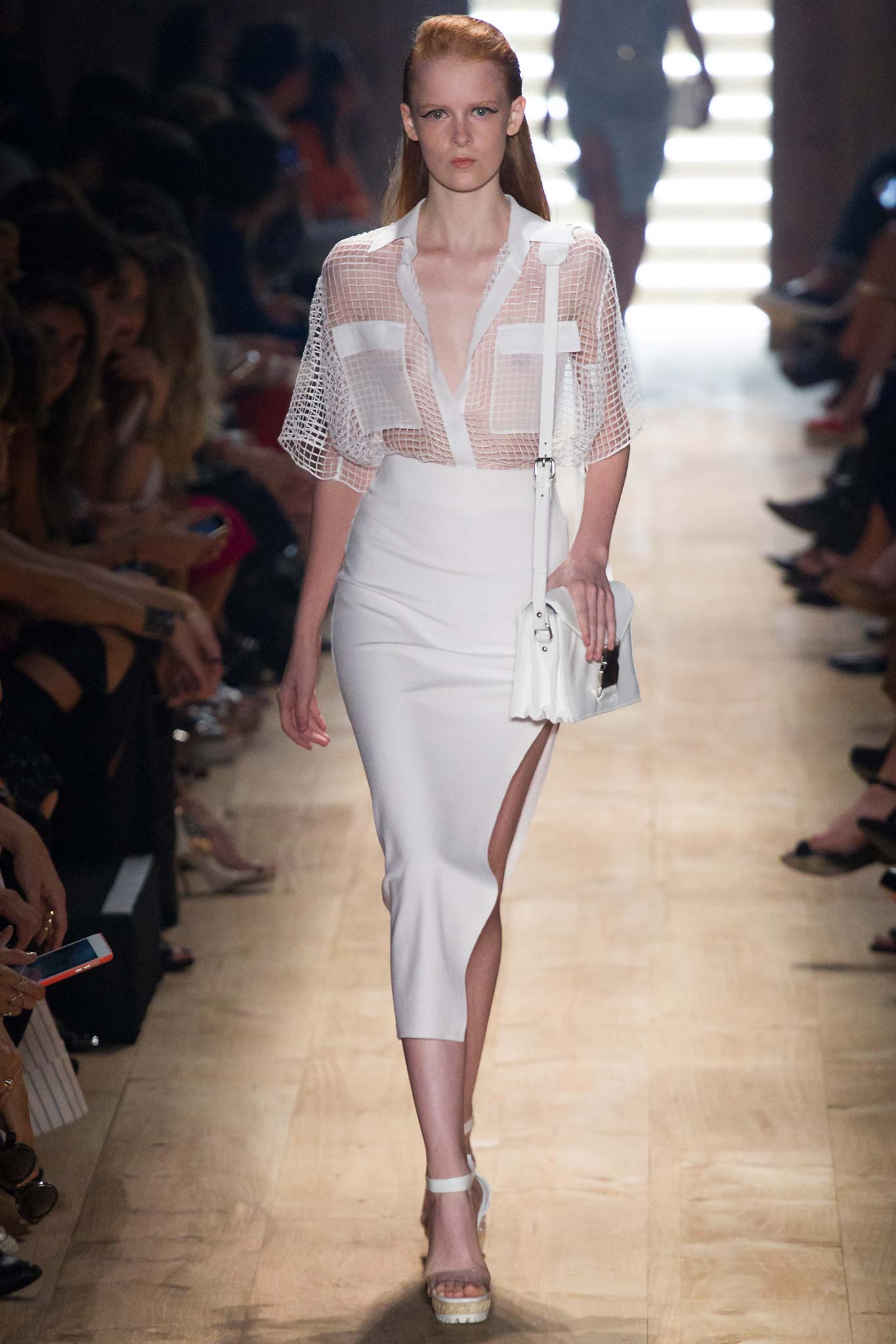 white mesh top and midi skirt