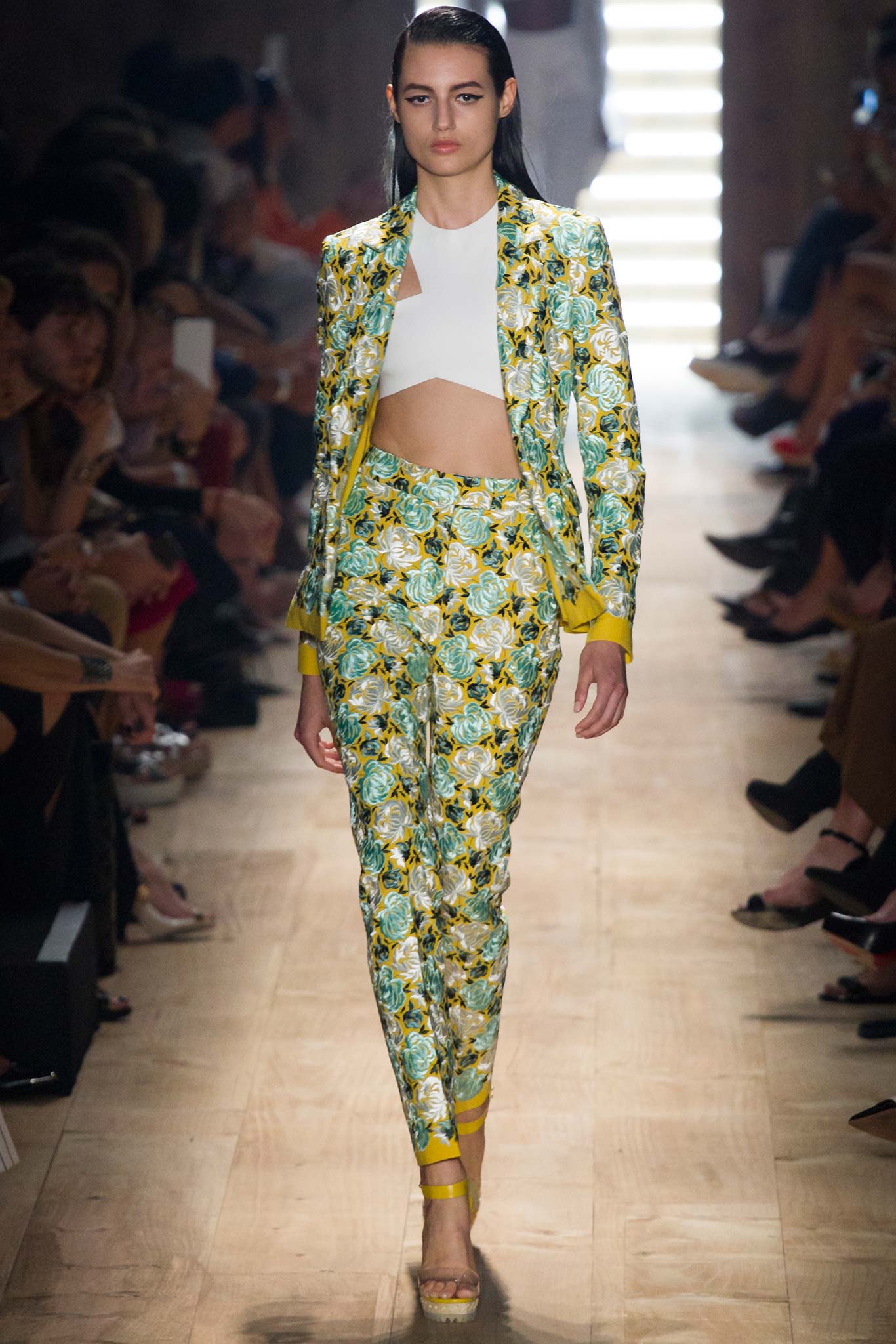 multi long-sleeve collared fitted printed suit
