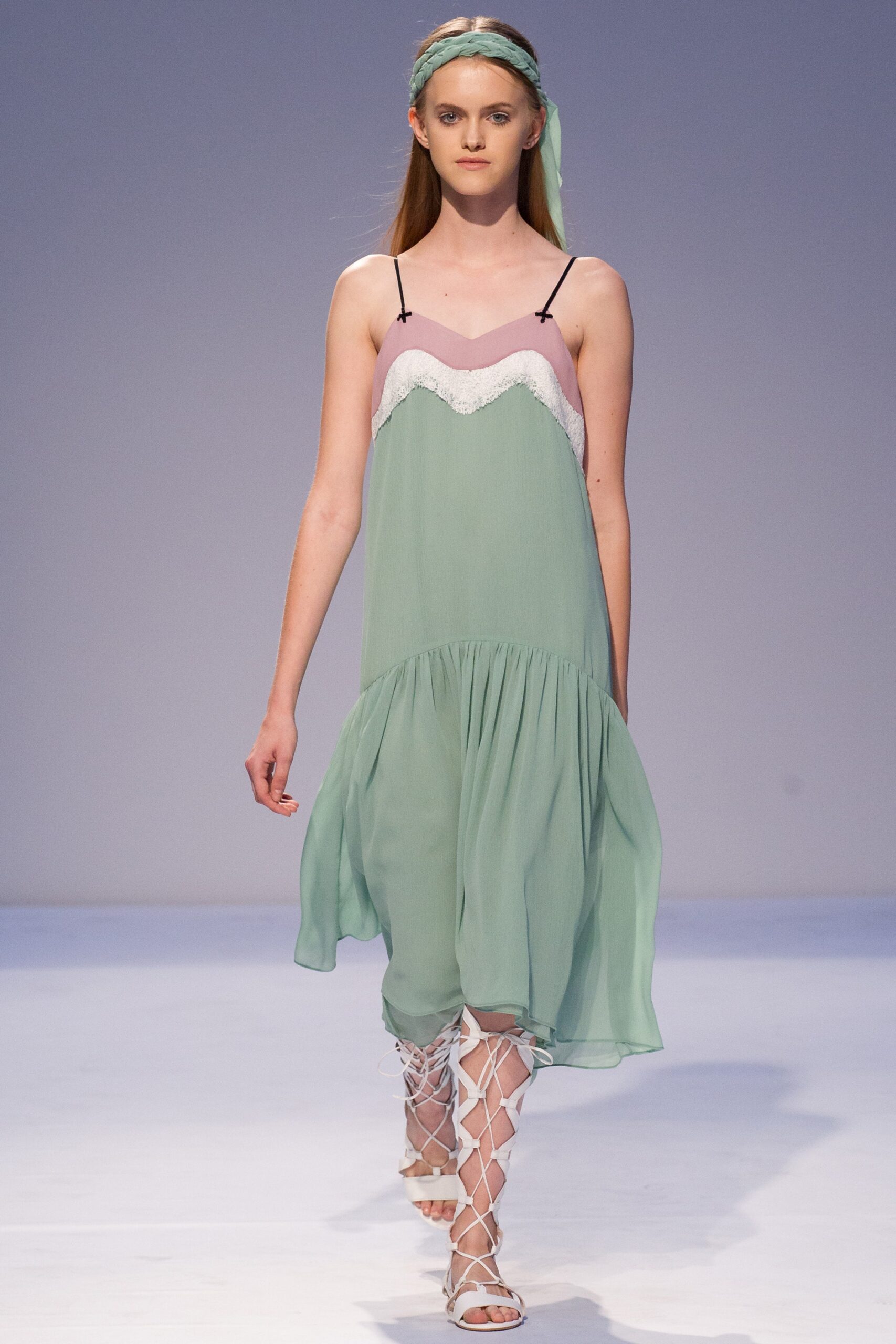 green chiffon sleeveless v-neck relaxed tiered flowing dress