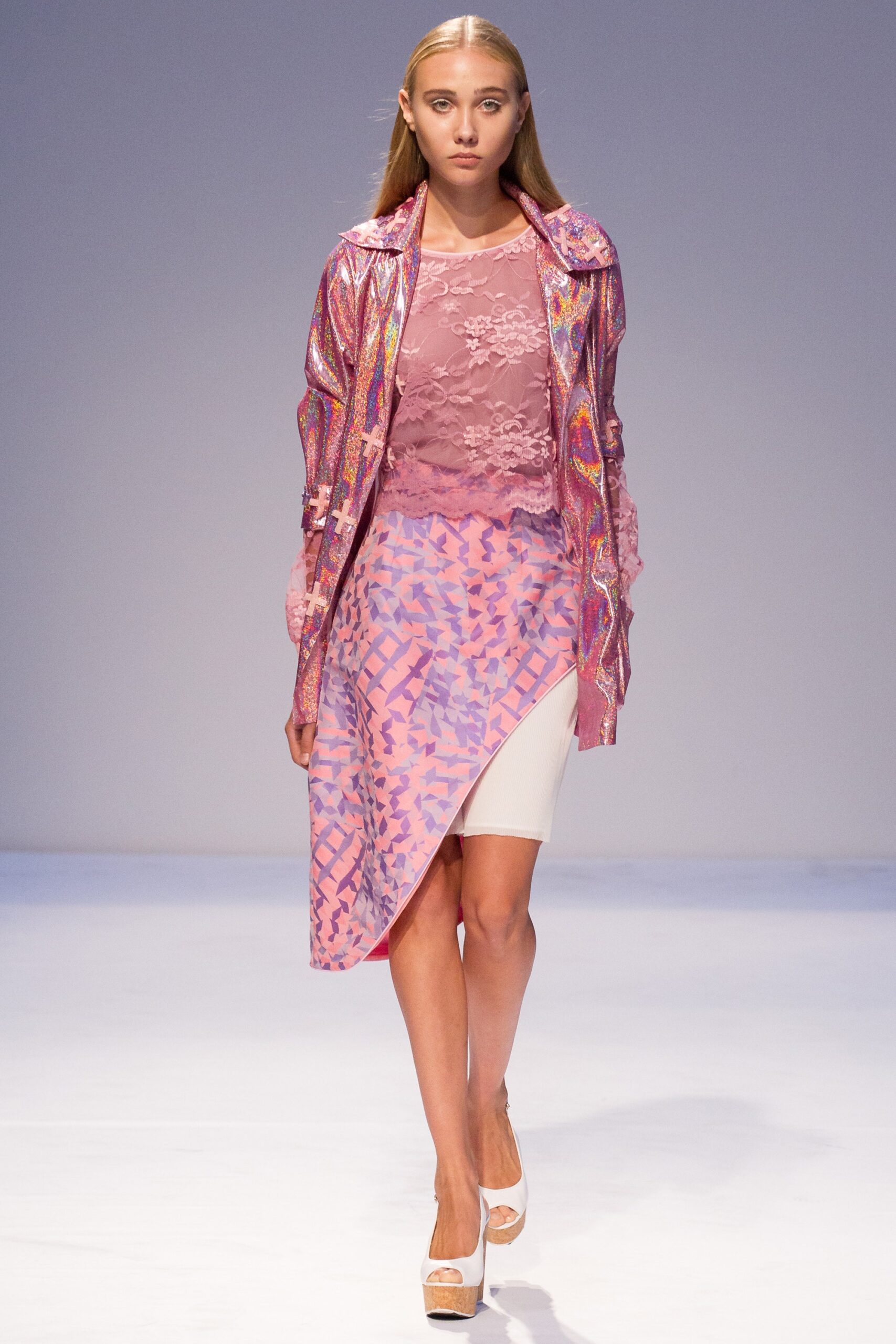 pink silk long-sleeve collared fitted zippered layered jacket