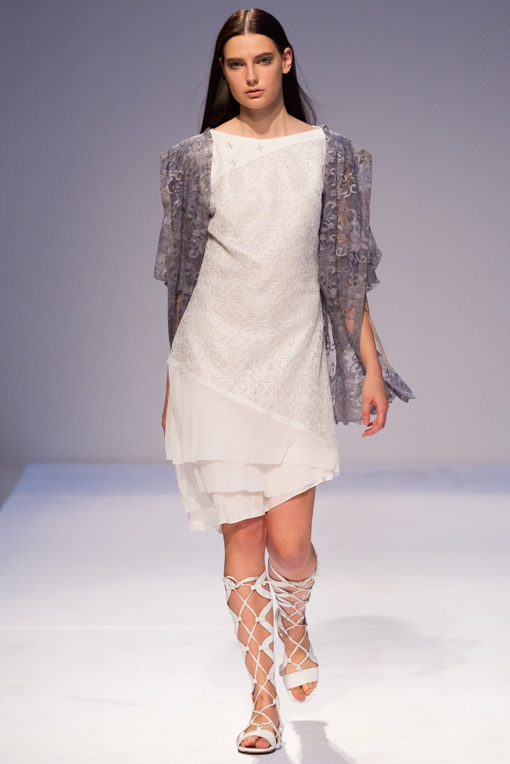 gray chiffon long-sleeve relaxed layered flowing cape