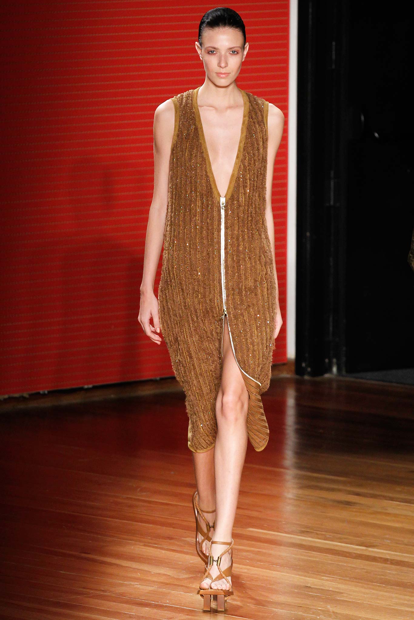 brown silk sleeveless dress