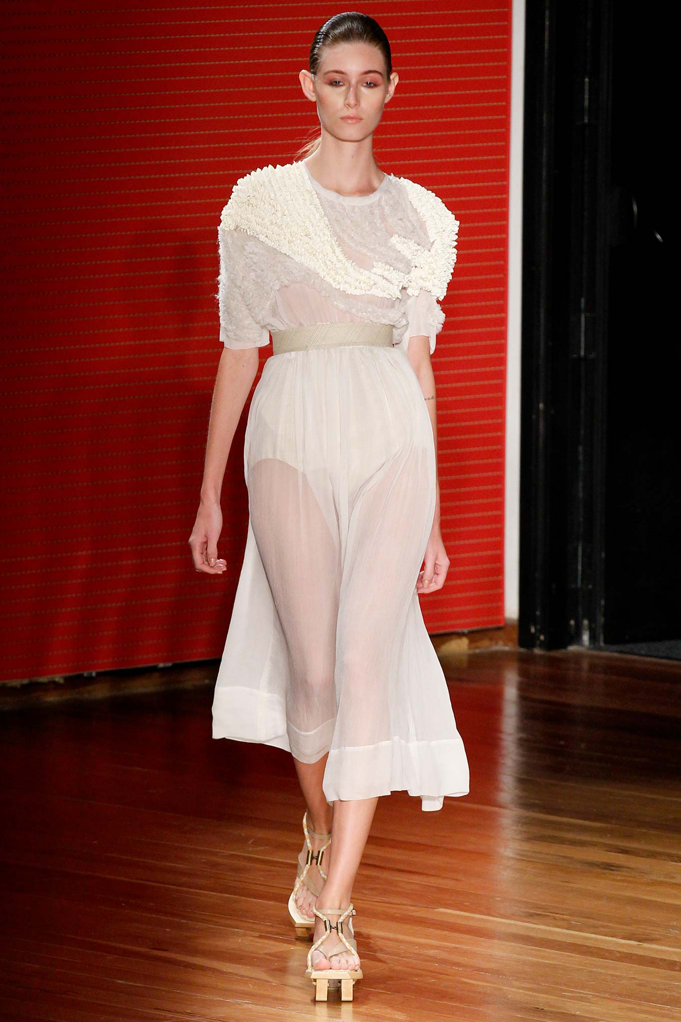white sheer pleated dress