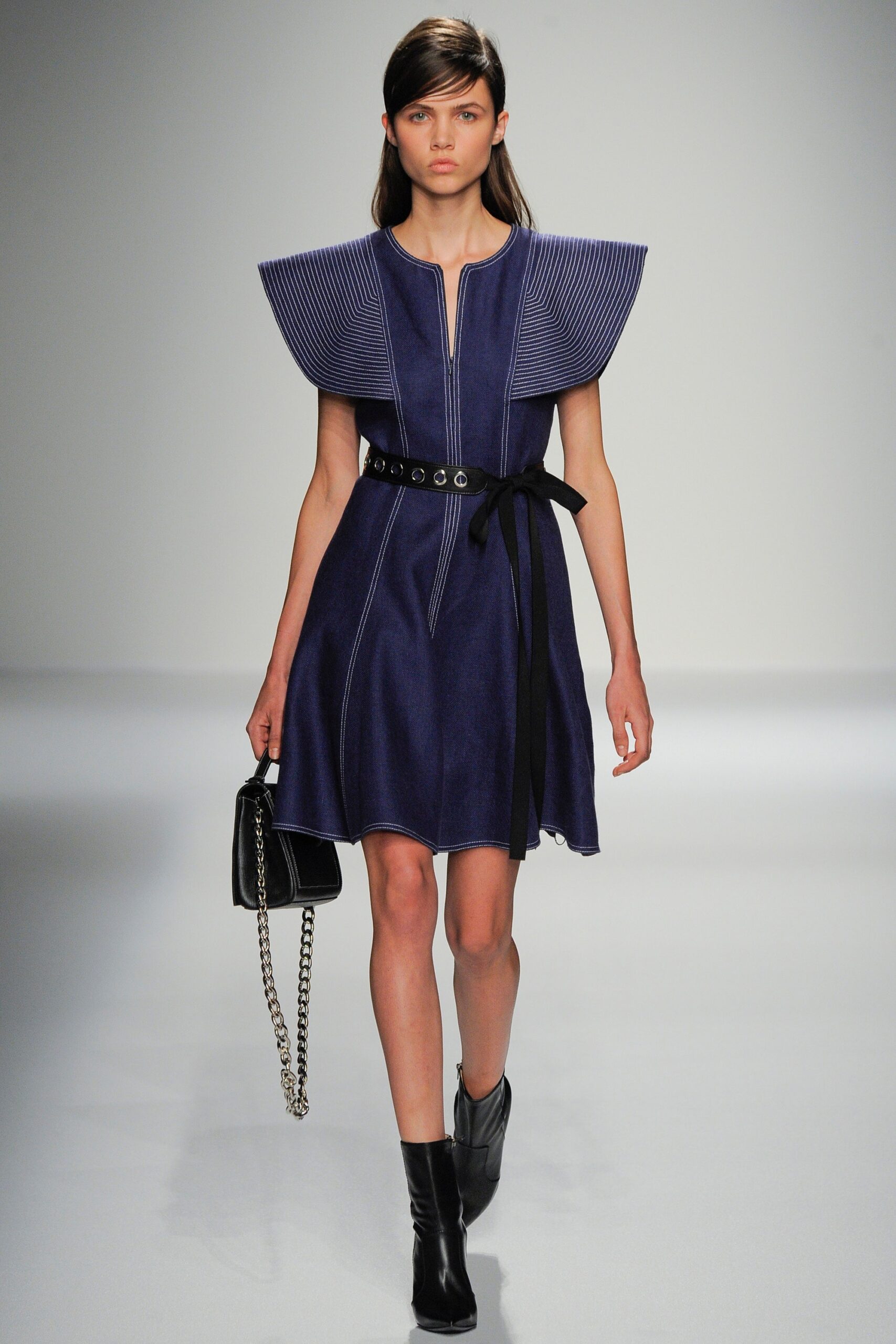 blue denim belted mini dress