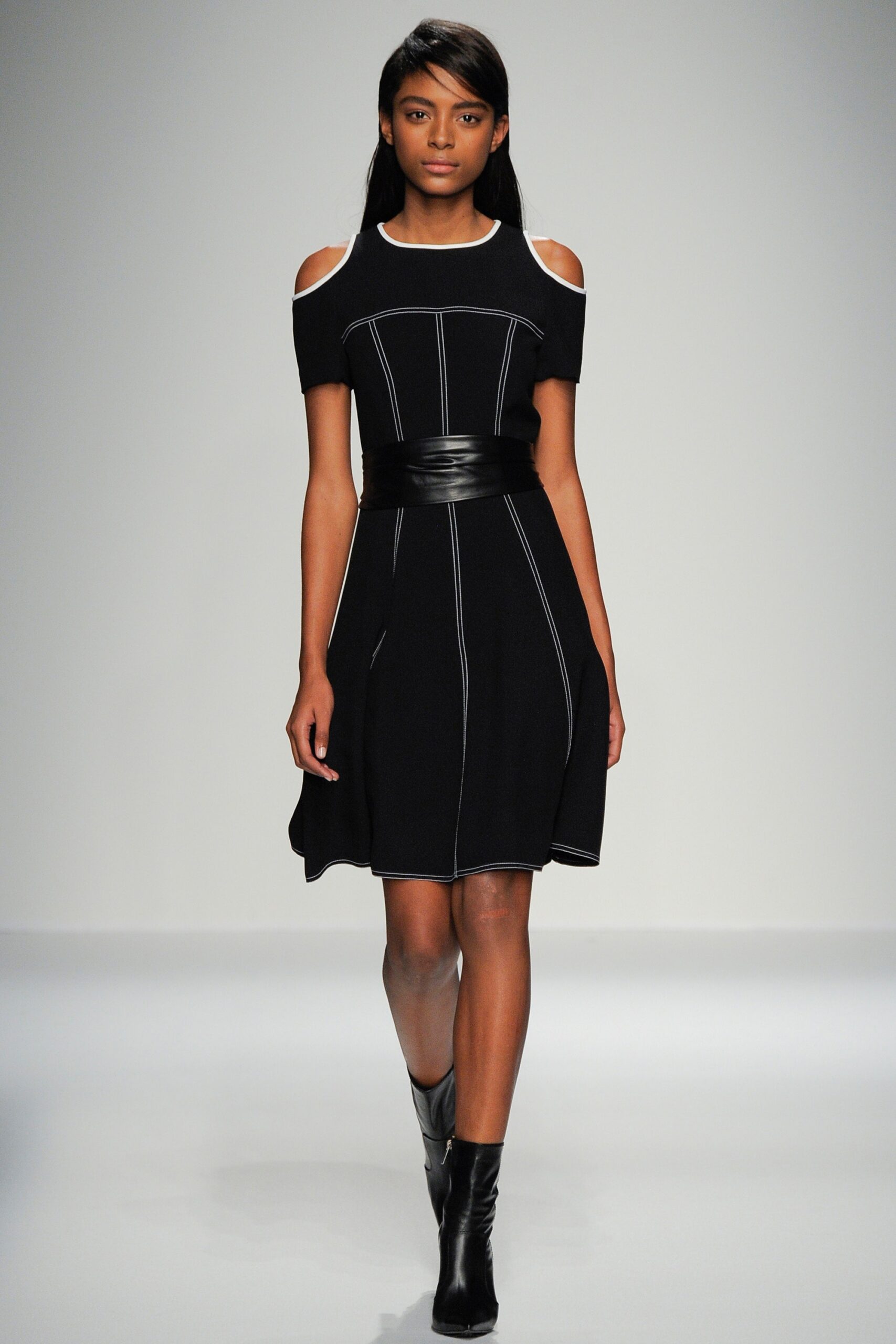 black fitted off-shoulder dress