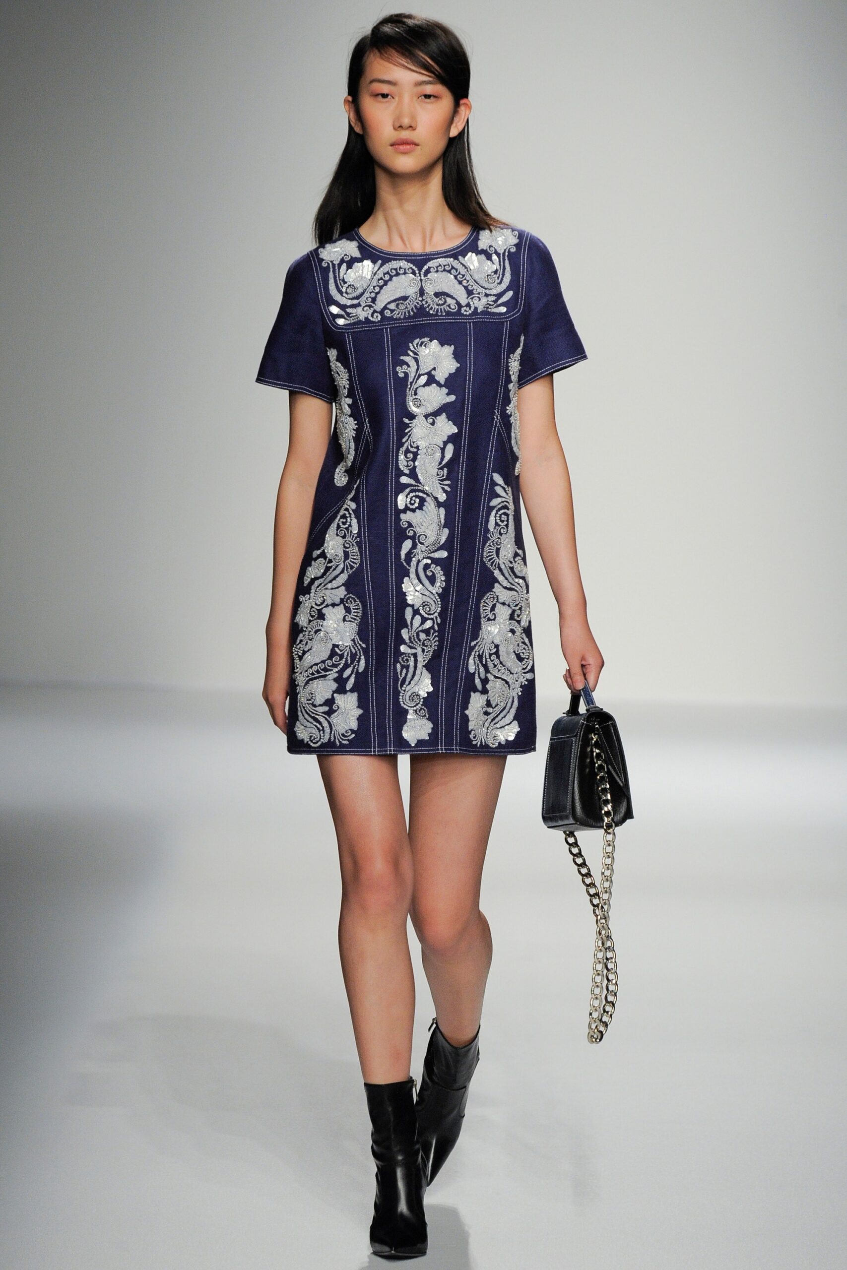 blue embroidered mini dress