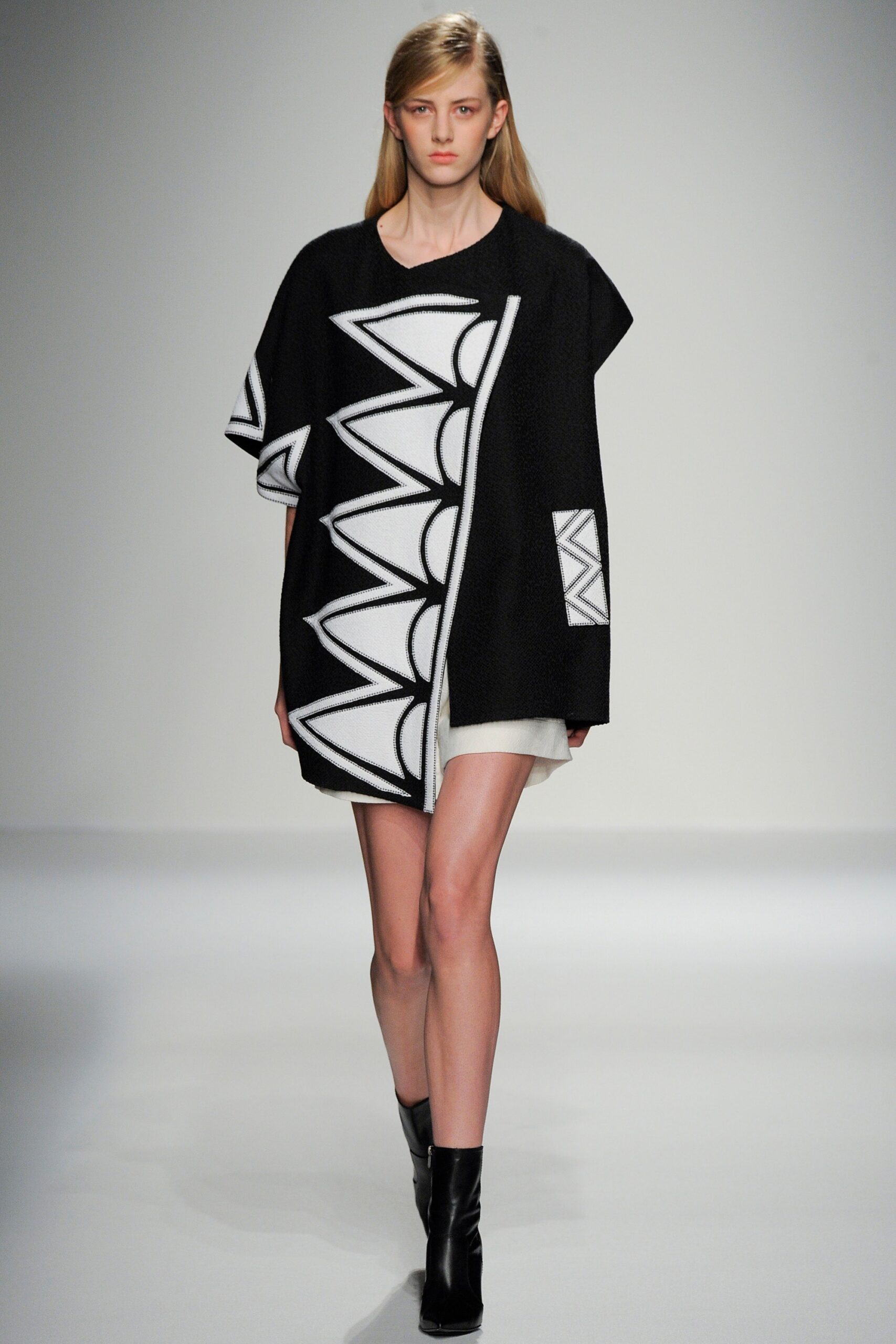 black and white wool poncho