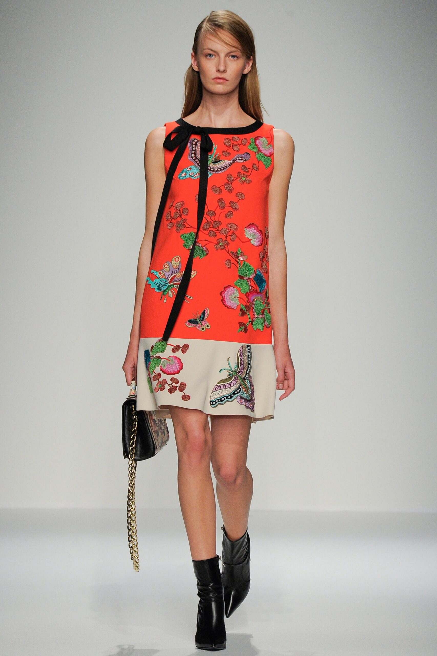 red embroidered mini dress