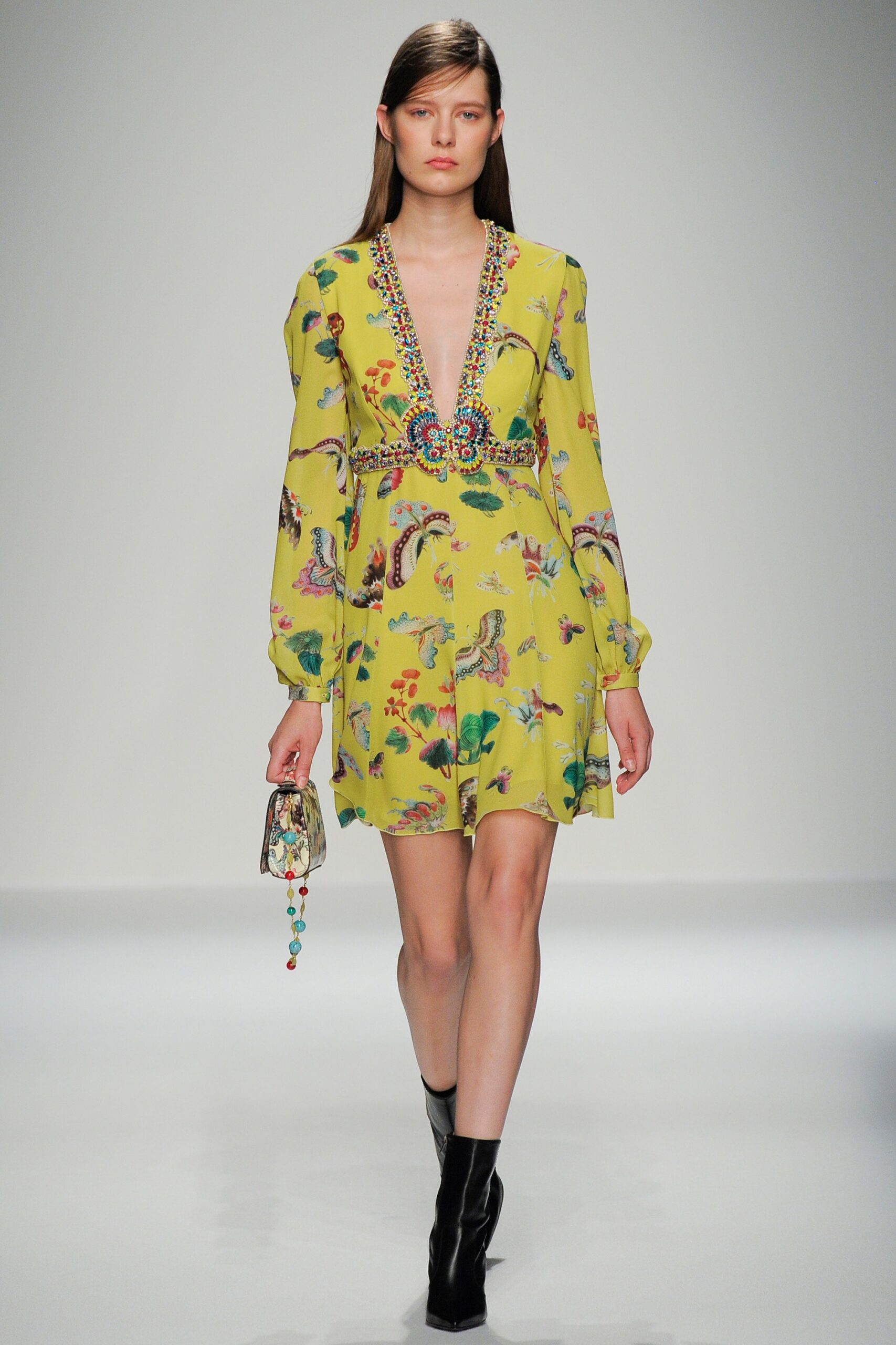 yellow embroidered short dress