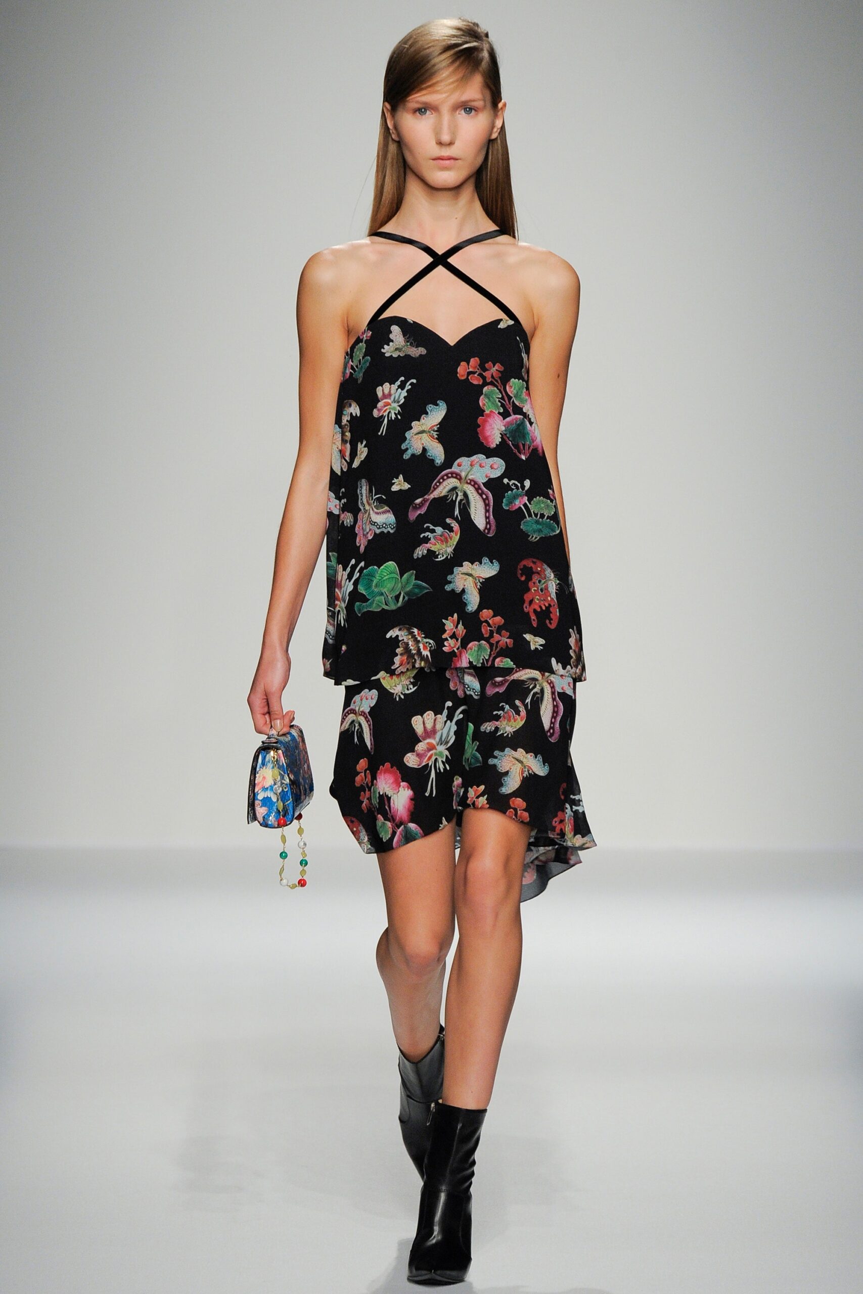 black printed mini dress