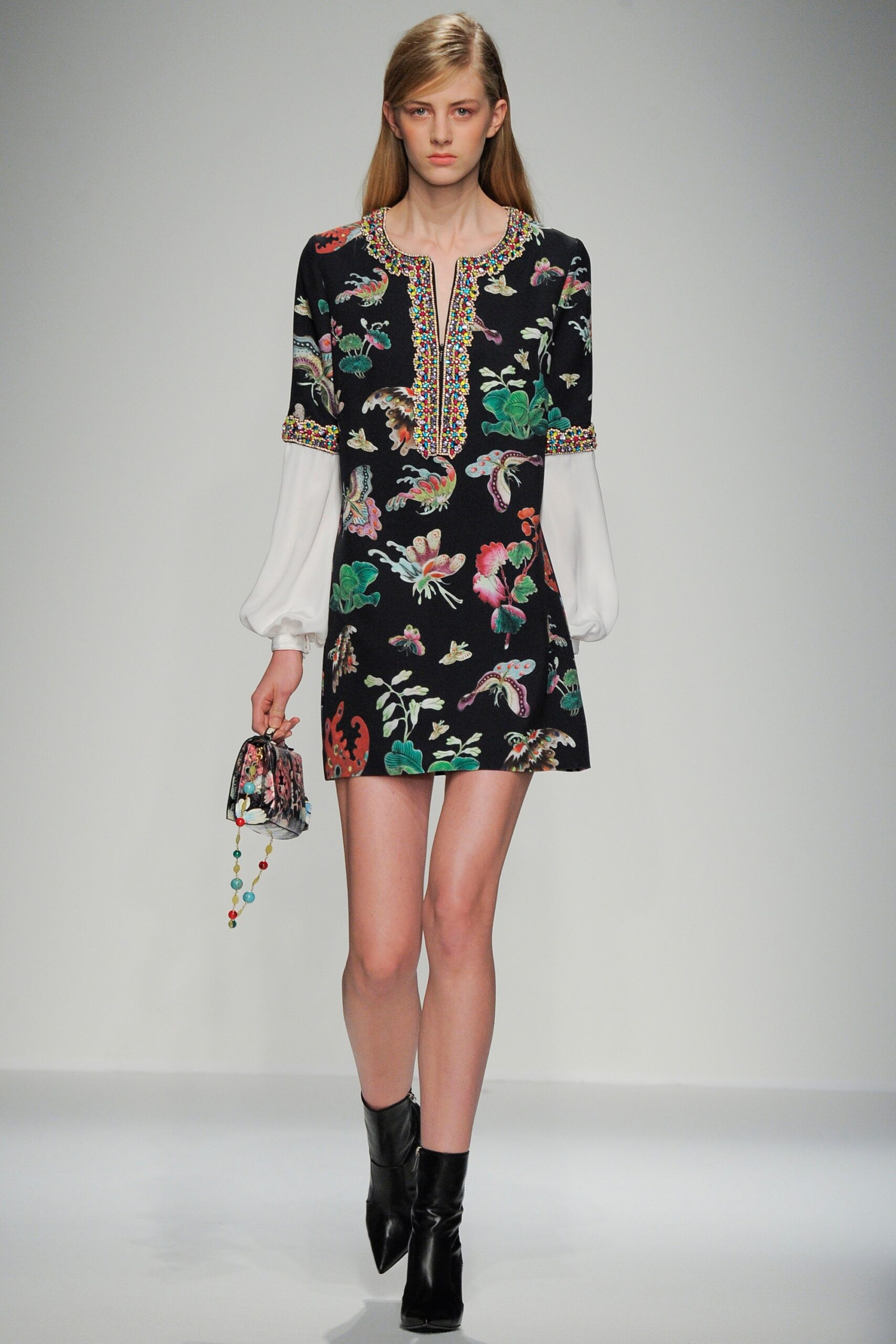 black embroidered mini dress