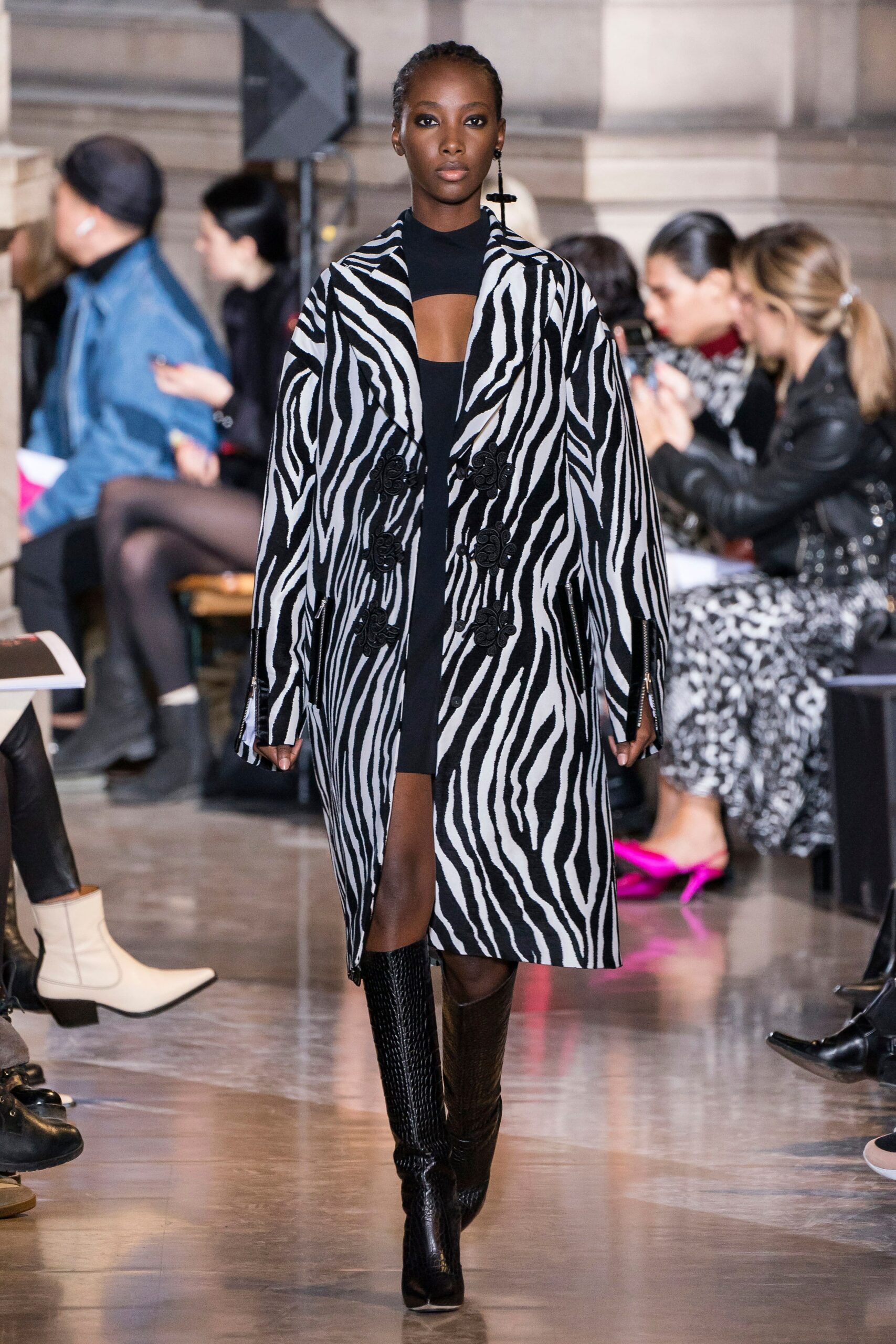 black and white animal-print coat