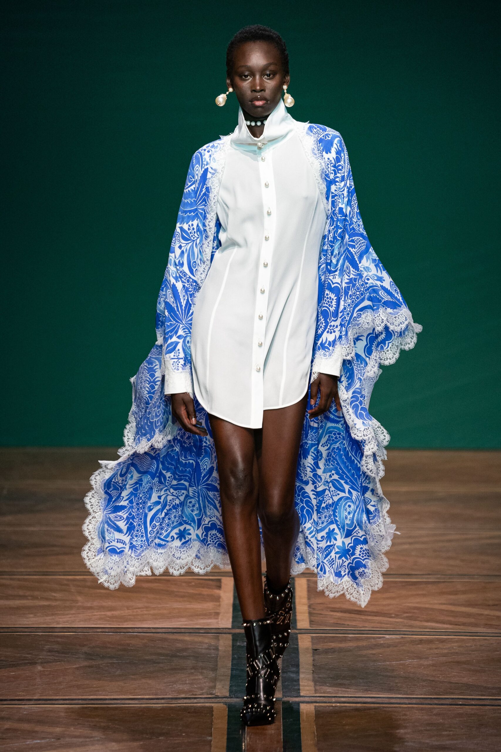 white cotton long-sleeve collared fitted buttoned mini dress