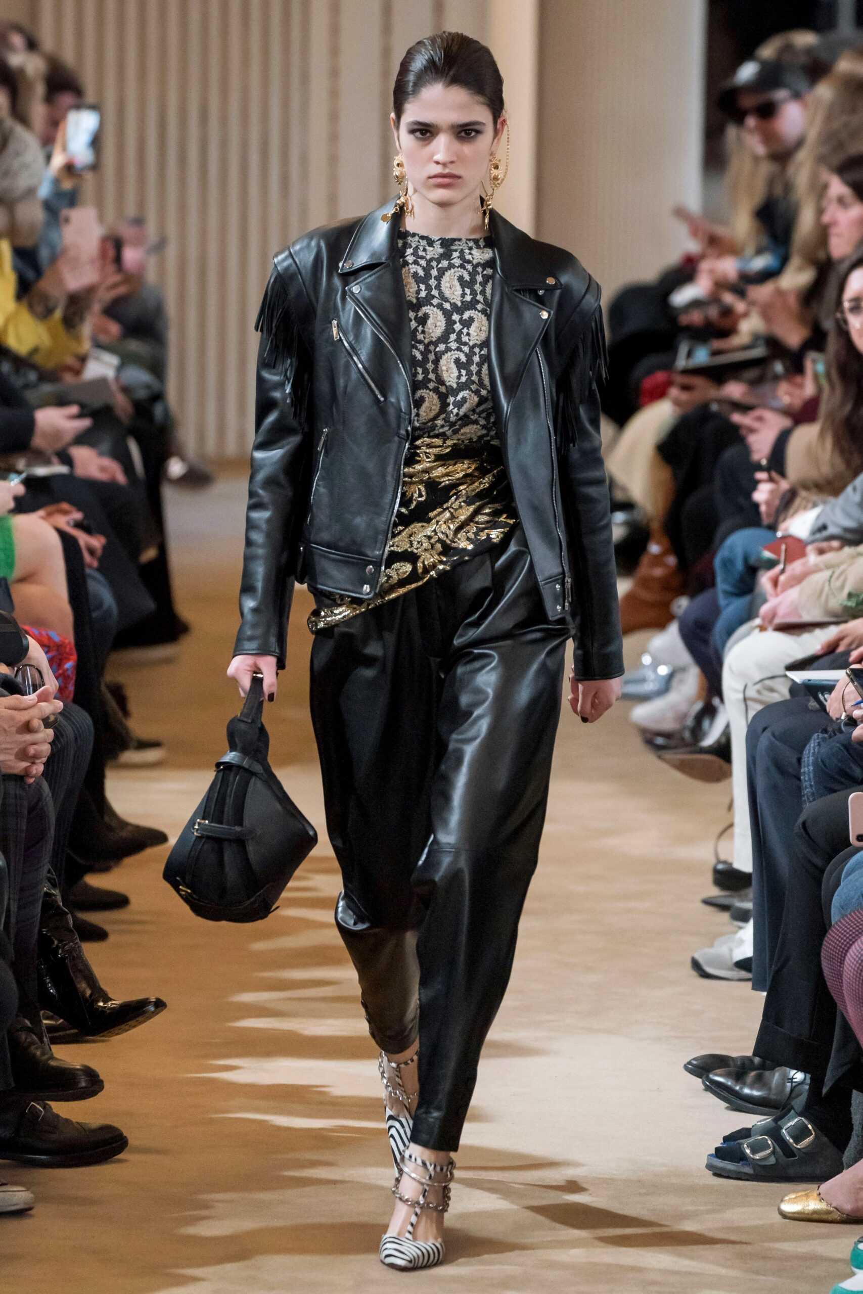 black leather relaxed zippered pants