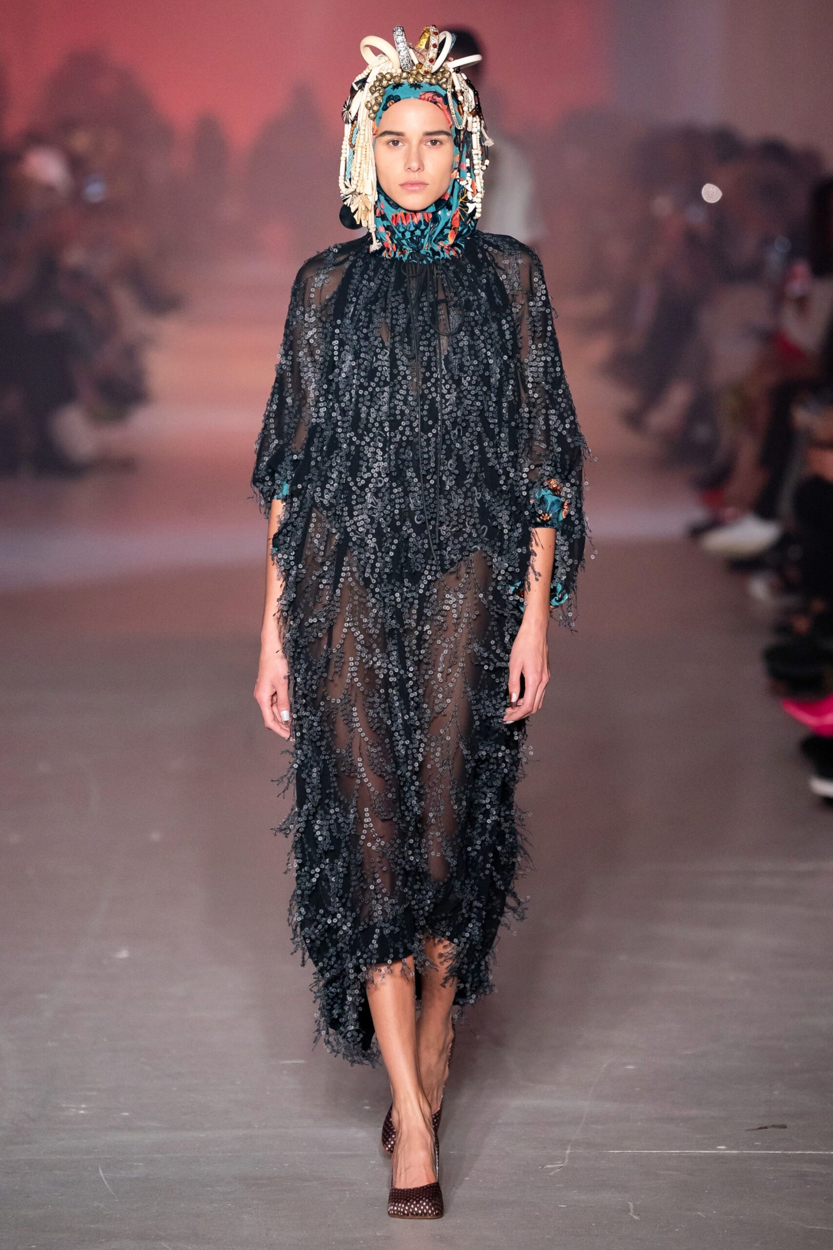 black sheer fringed dress