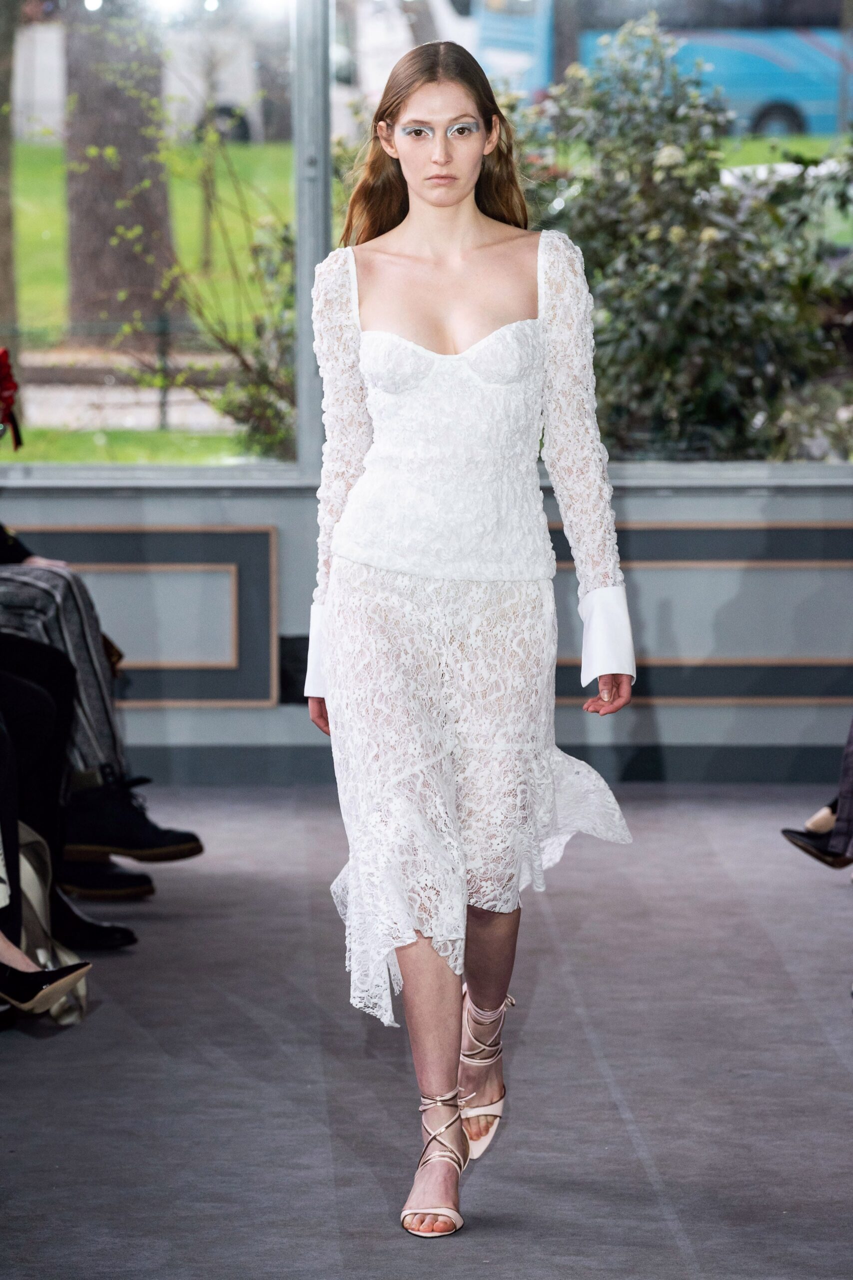 white lace fitted dress