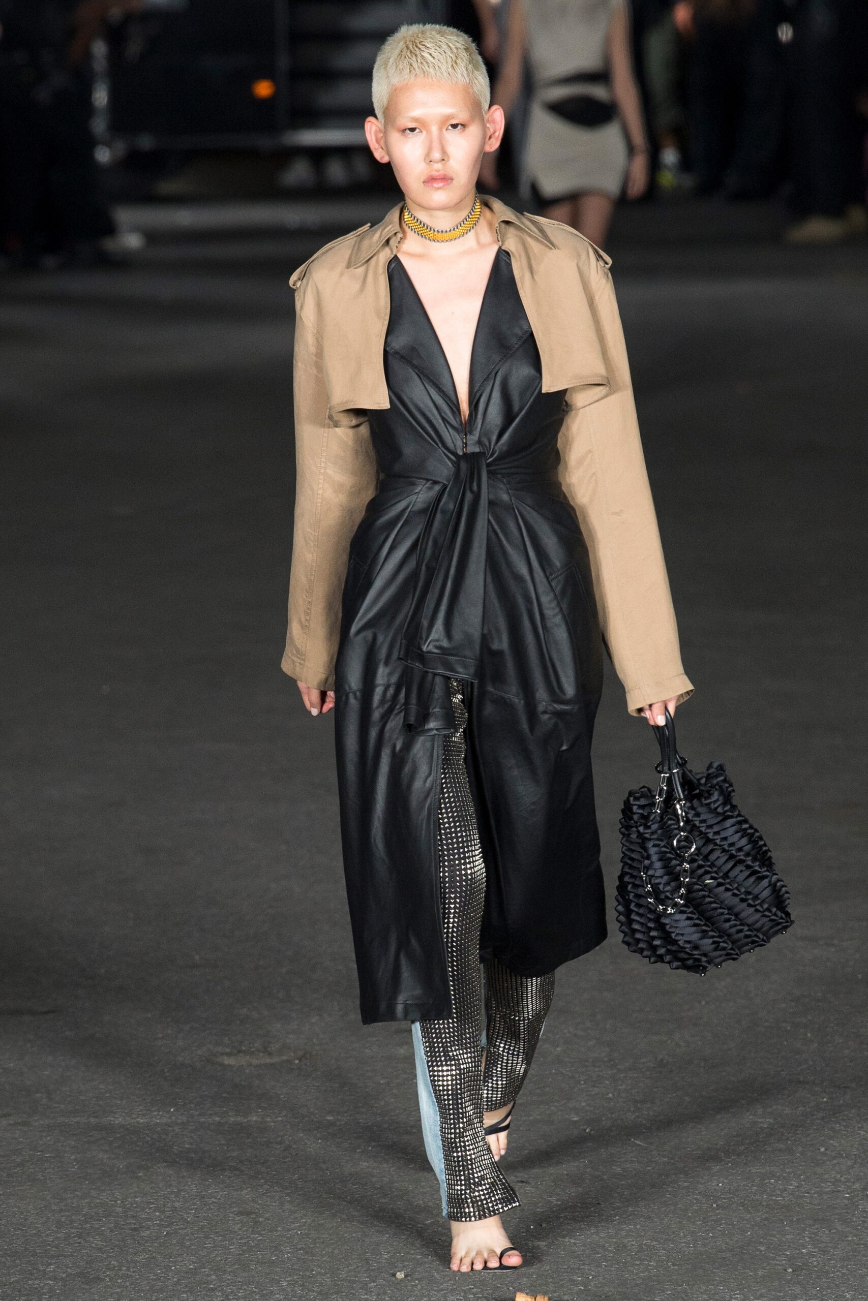black leather fitted zippered pants