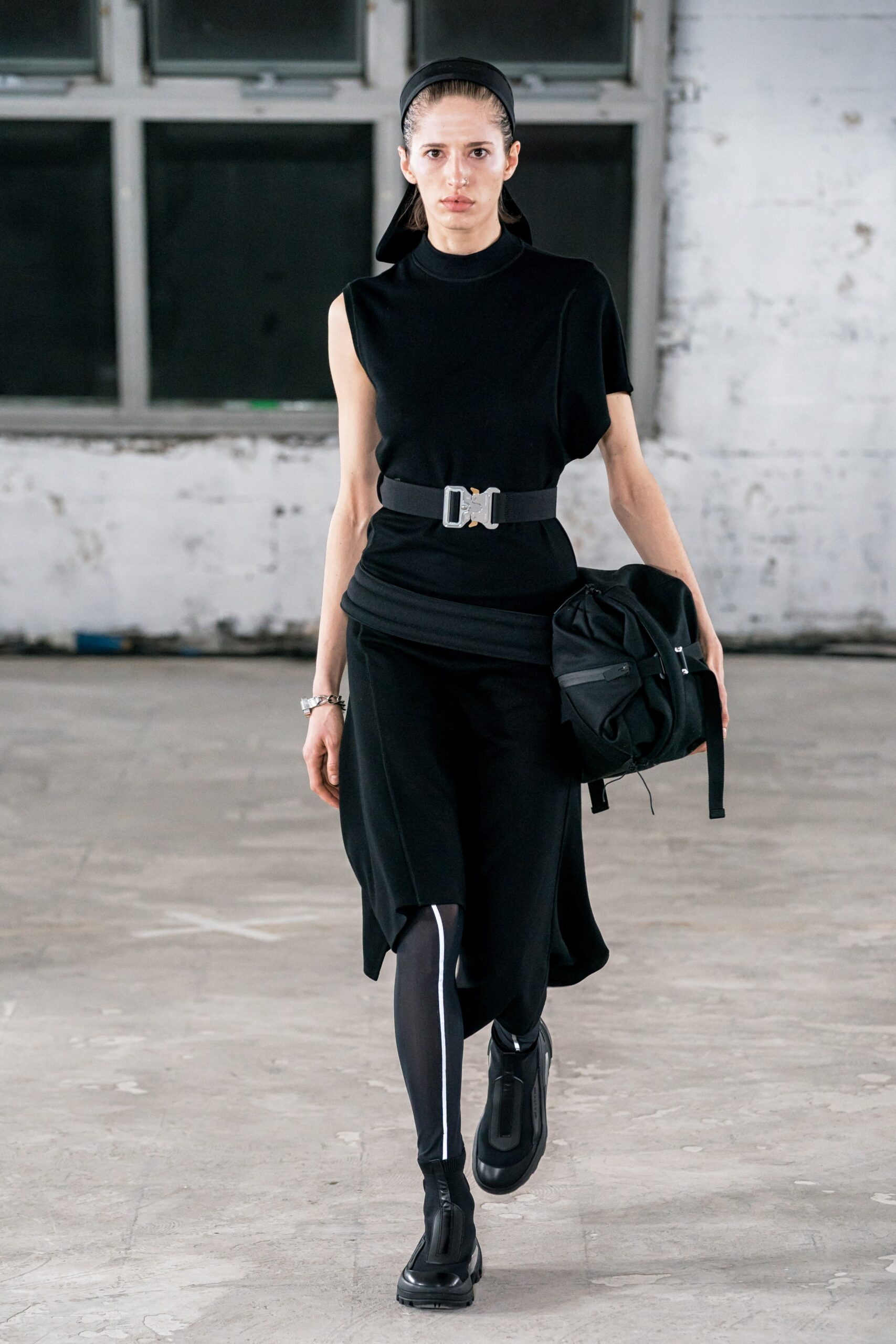 black cotton sleeveless high-neck fitted top