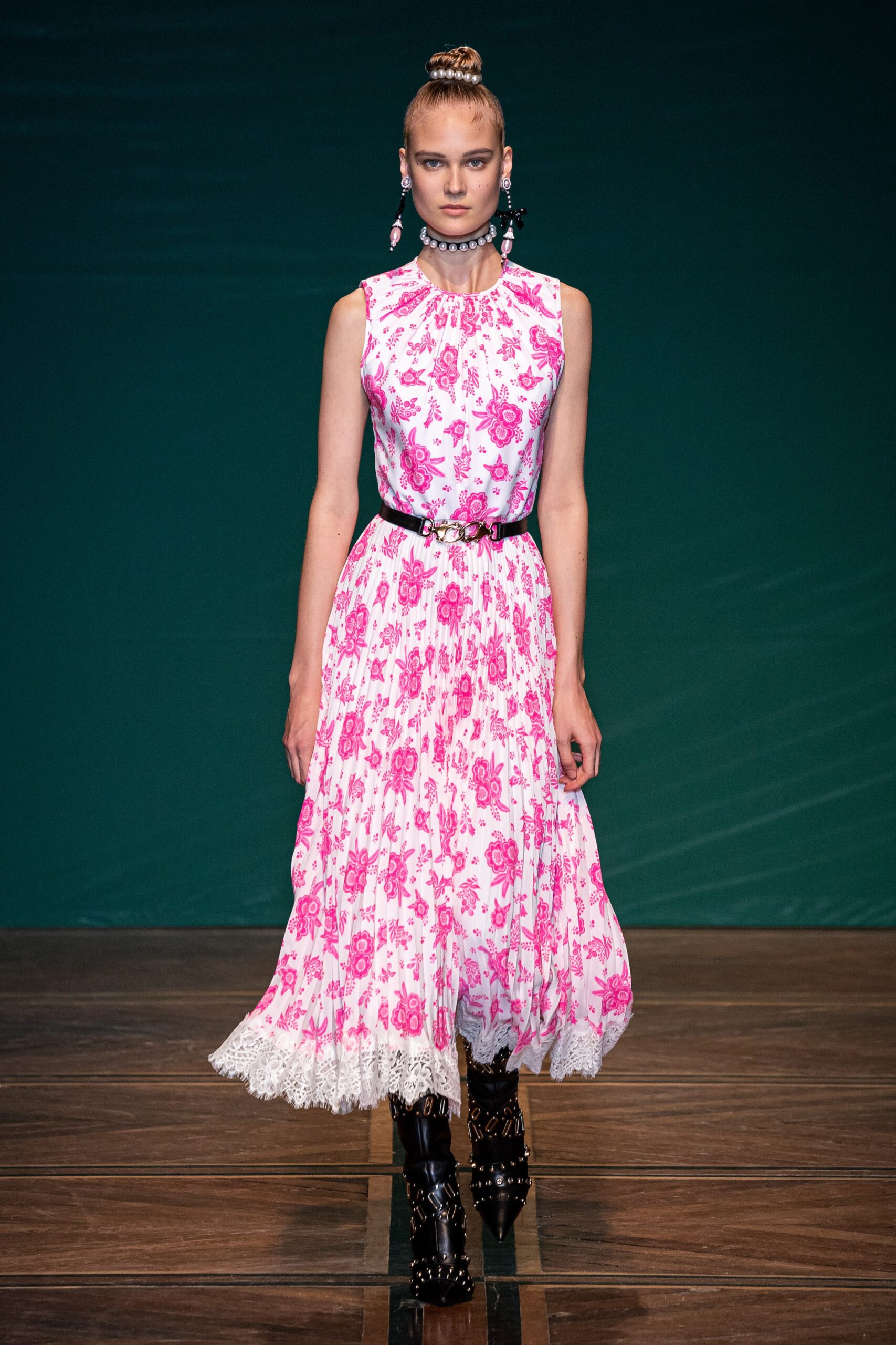 pink floral midi dress
