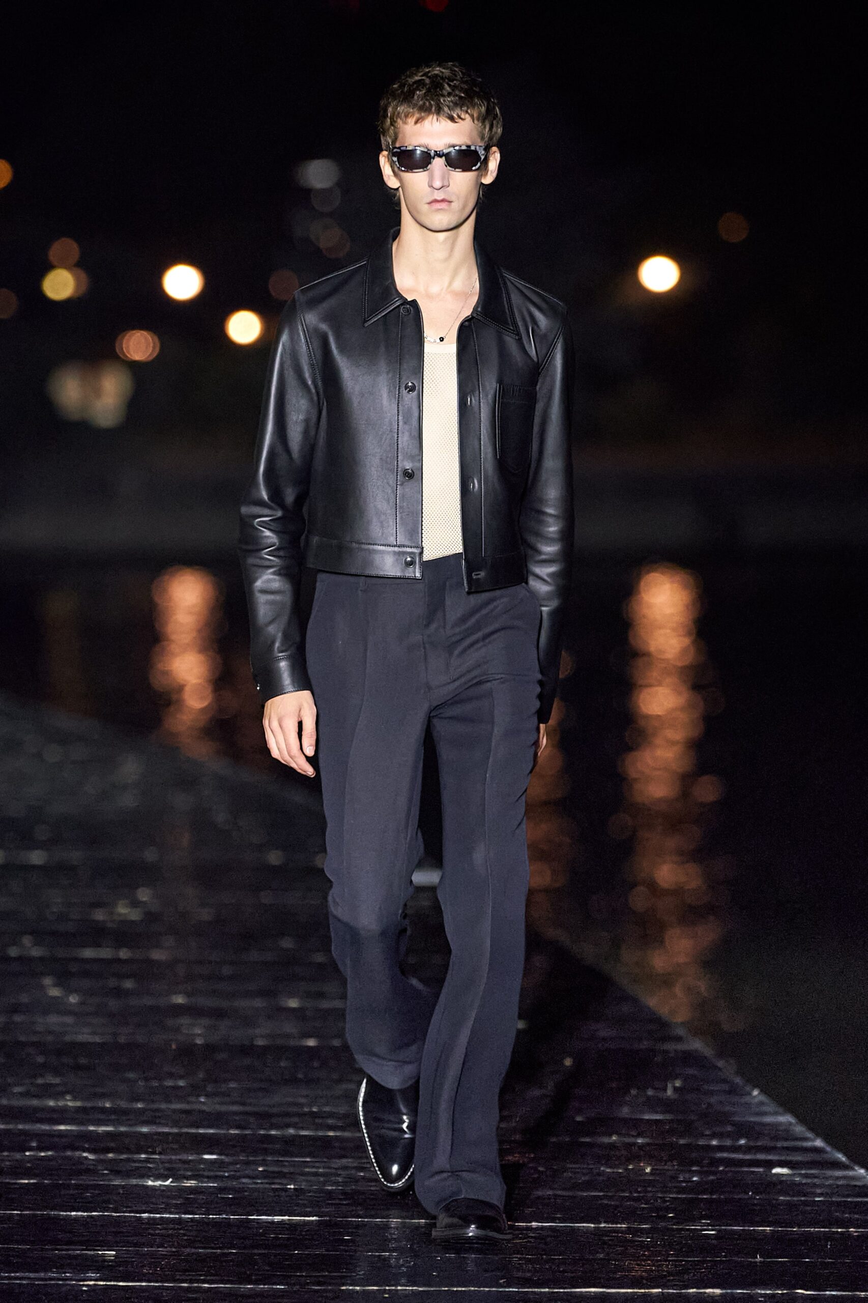 black leather jacket with fitted top