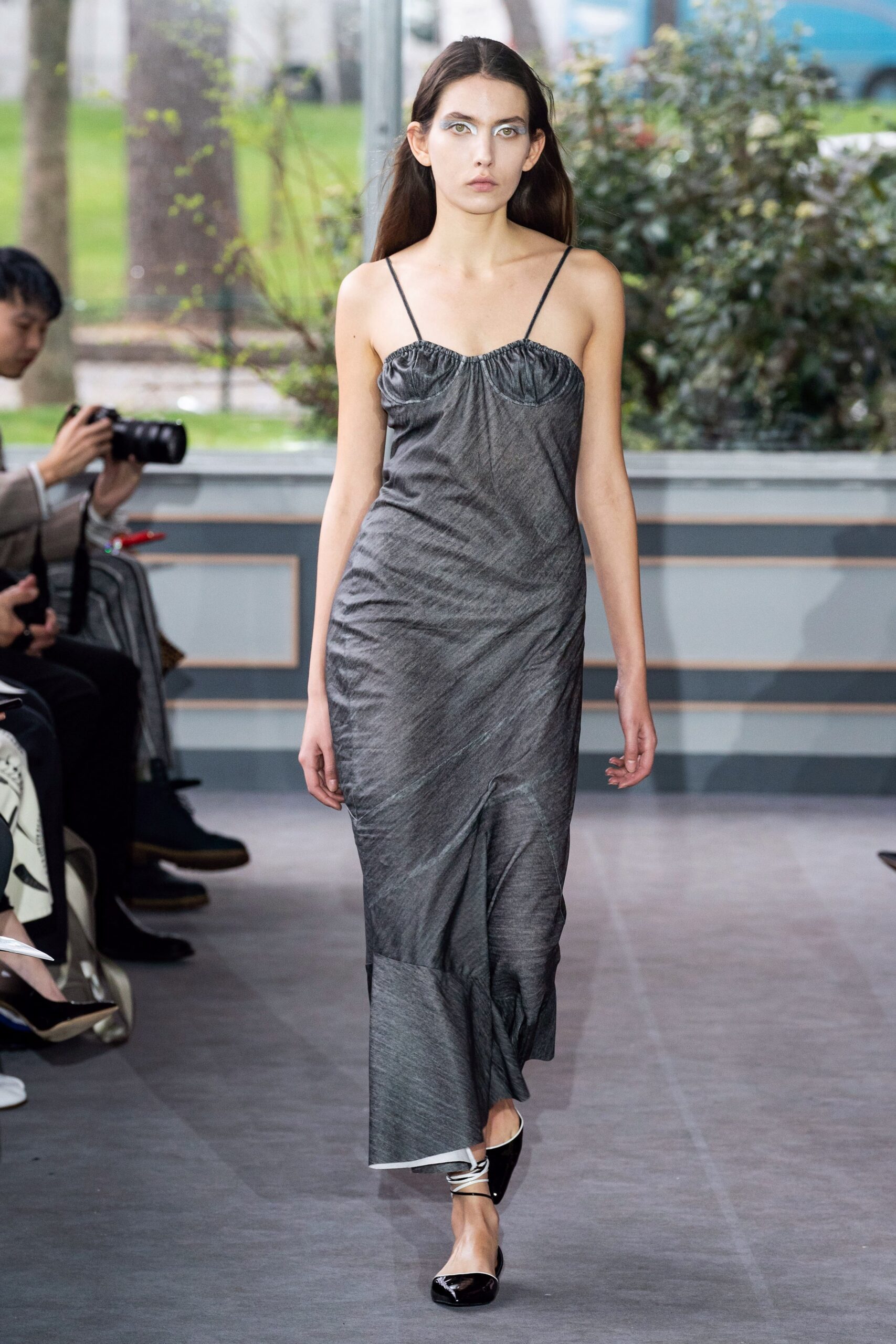 fitted gray silk dress