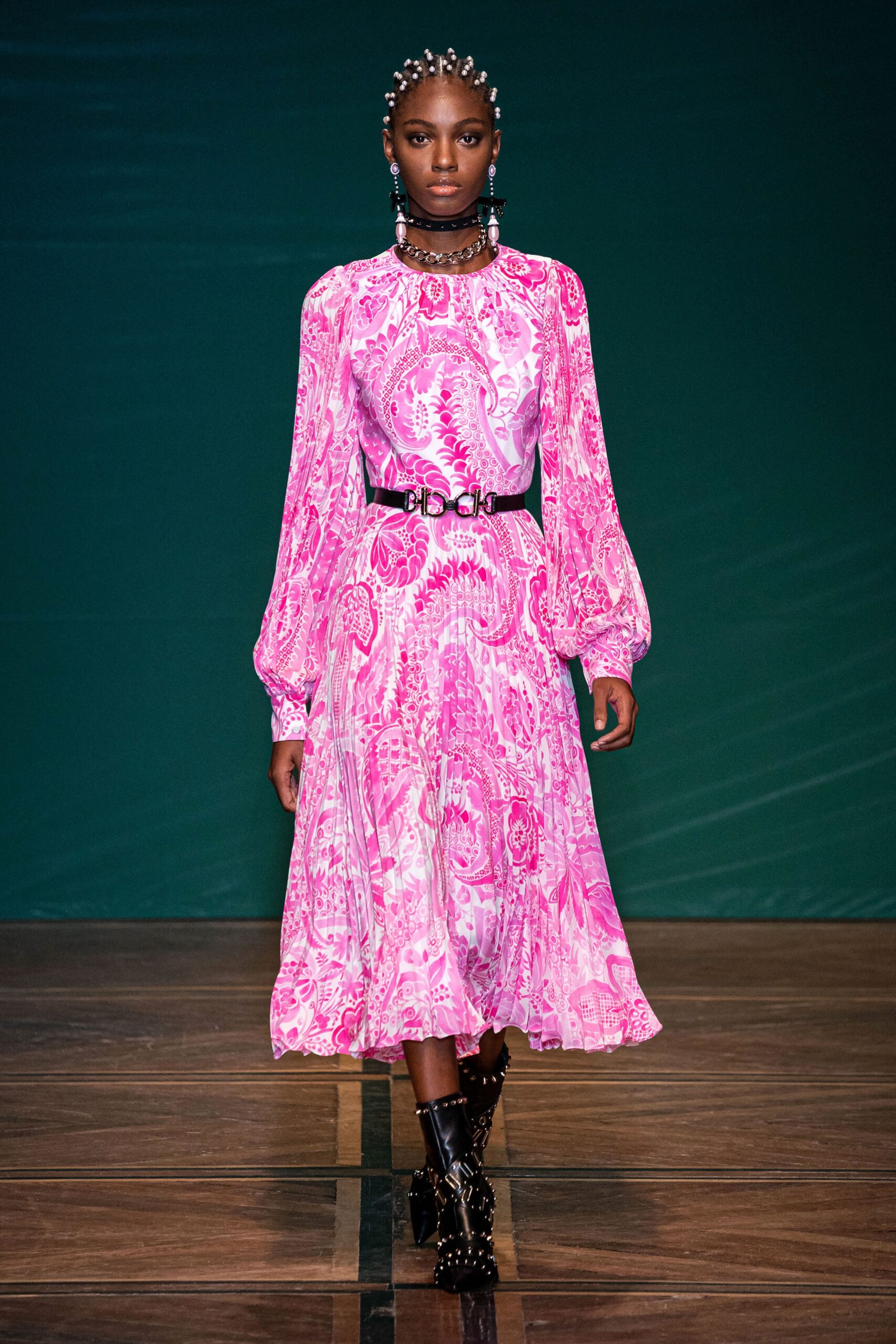 pink silk long-sleeve dress