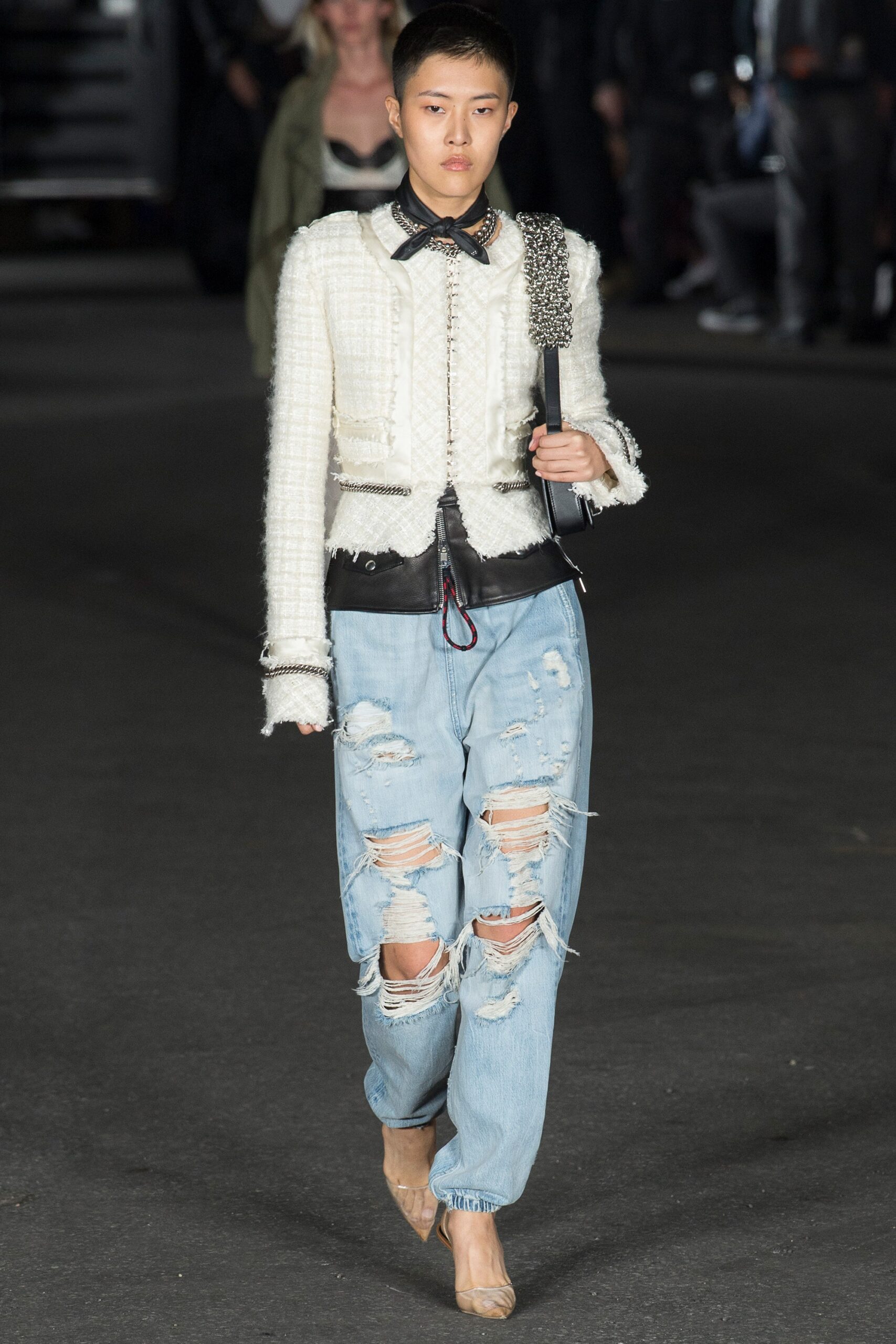 blue denim relaxed distressed pants