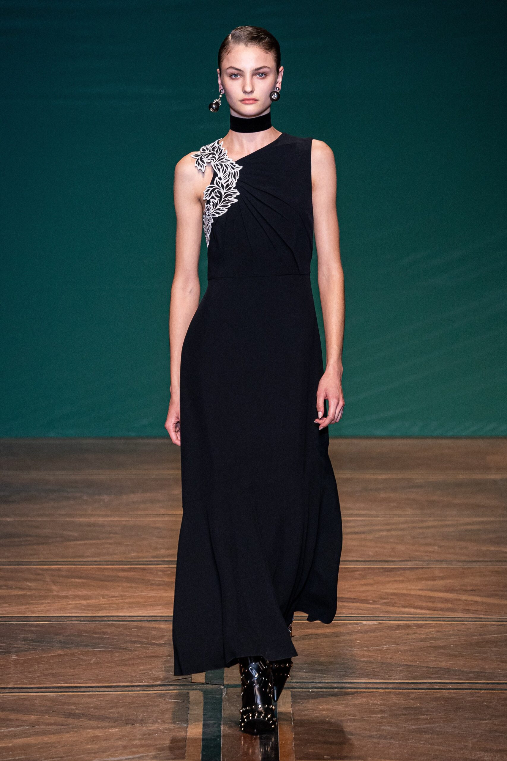 black silk fitted gown