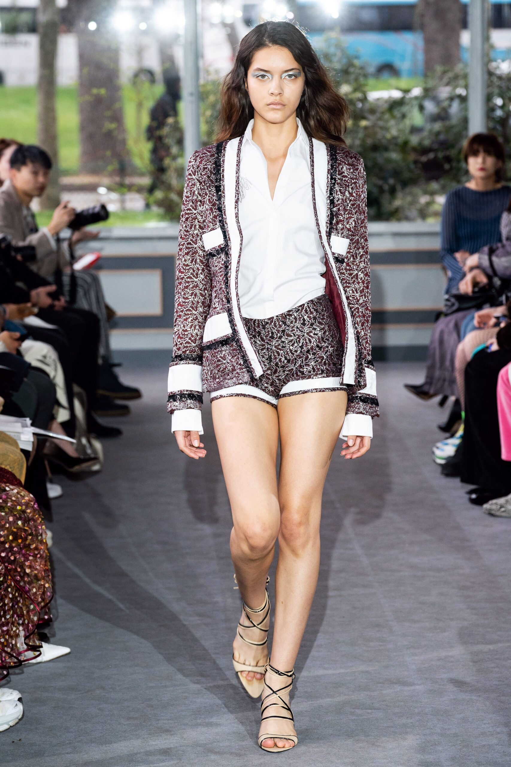 multi-colored fitted blazer and shorts