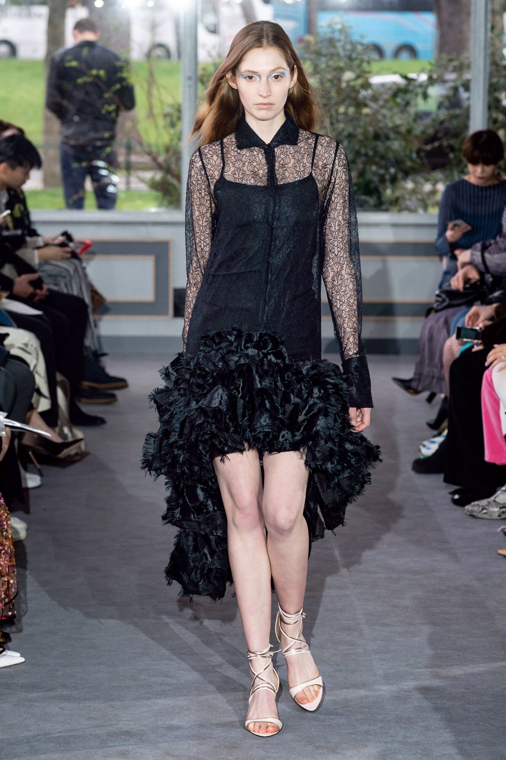 black lace fitted midi dress
