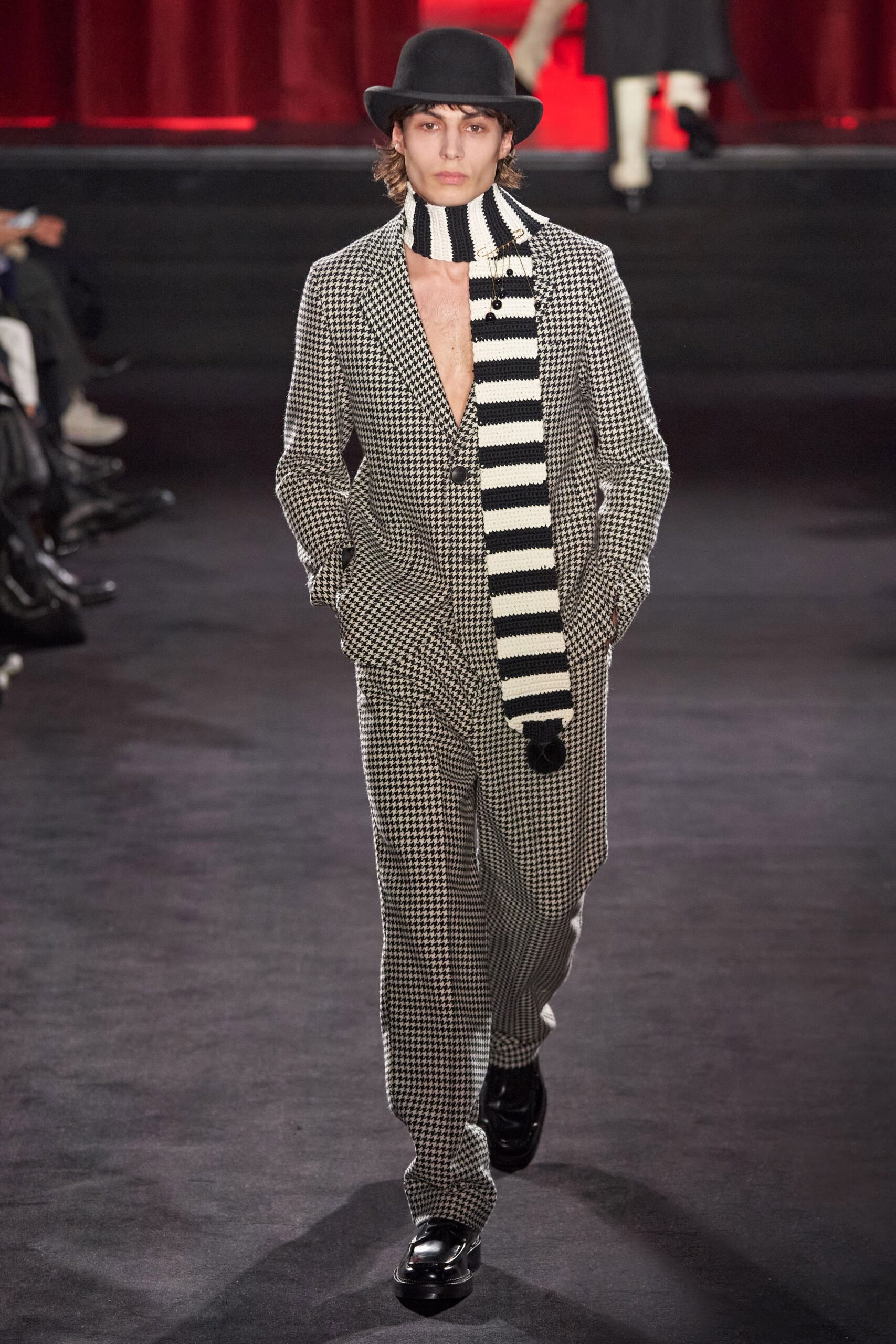 black and white checked suit