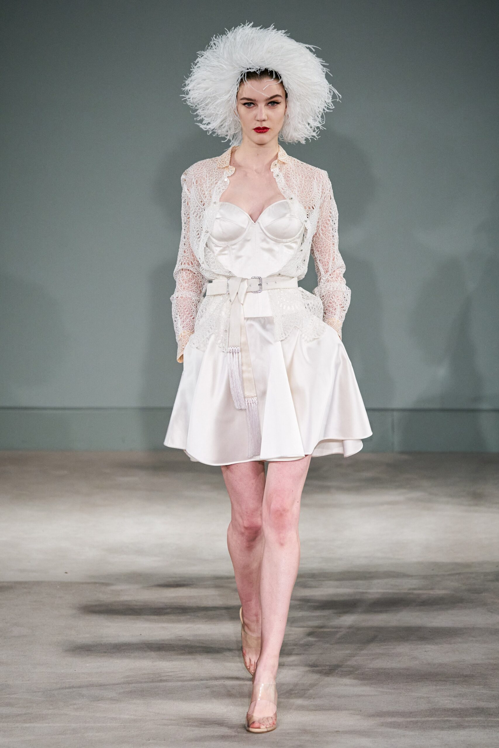 white lace long-sleeve collared fitted layered jacket